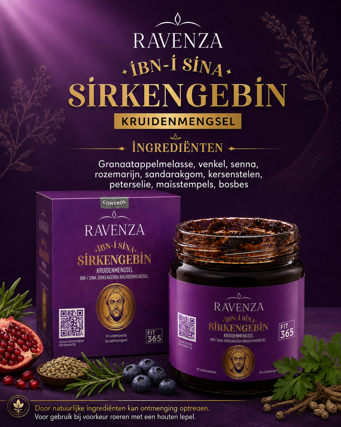 Ravenza İbn-i Sina Sirkencebin – Kruidenpasta met Granaatappelmelasse, Venkel, Rozemarijn, Chia & Quinoa – 240 g