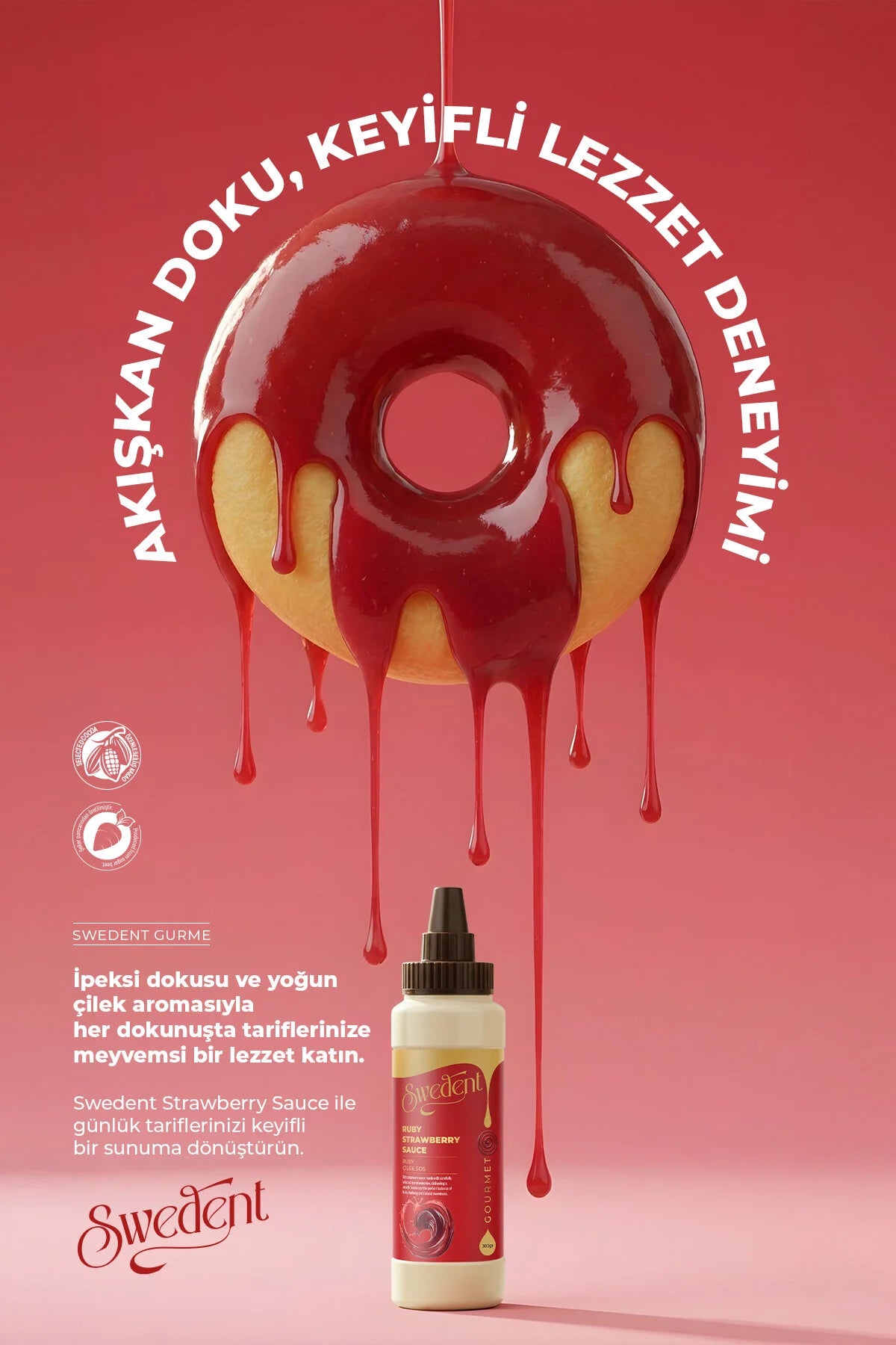 Swedent Ruby Strawberry Saus – Aardbeiensmaak met Witte Chocolade – Voor Desserts, IJs, Pannenkoeken, Wafels & Dranken – 300 g