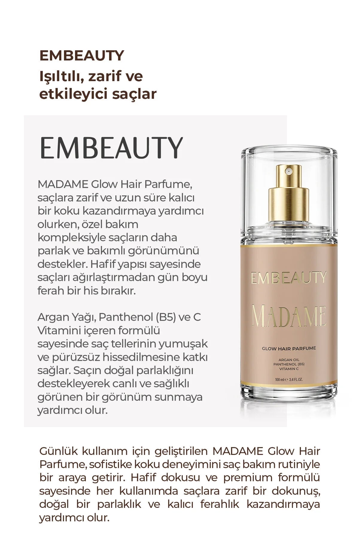 Embeauty Madame Glow Hair Parfume 100 ml – Haarparfum met Arganolie, Panthenol & Vitamine C