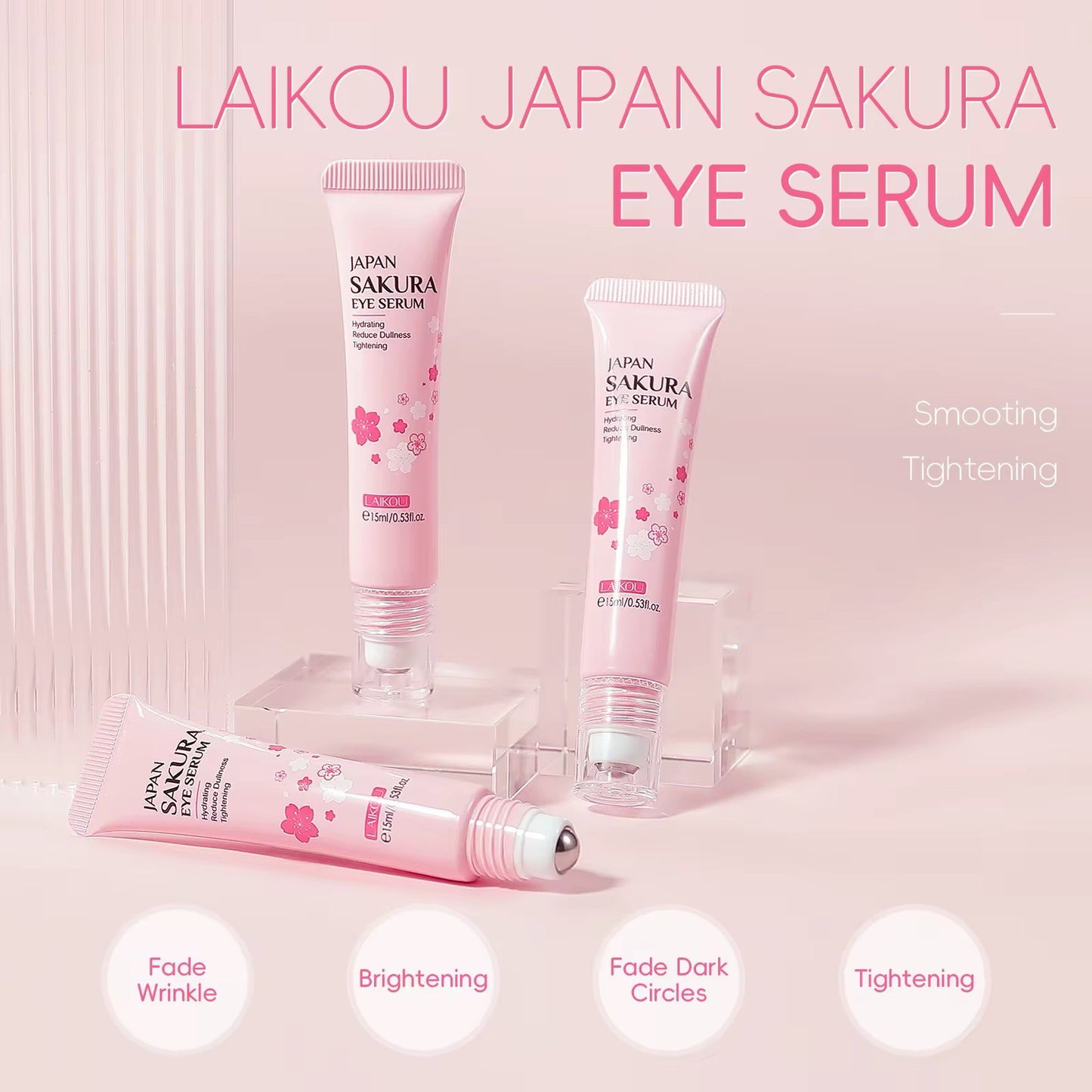 LAIKOU Japan Sakura Eye Serum - Oogserum voor donkere kringen - Oogroller voor droge ogen - Serum voor zware wallen onder de ogen 15ml