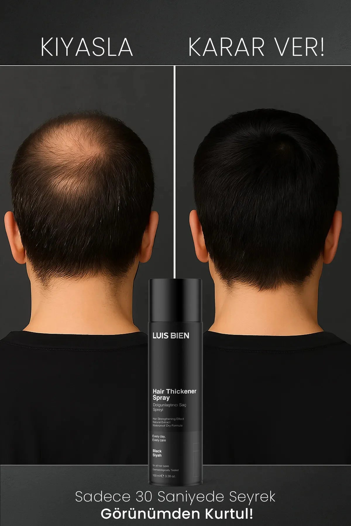Luis Bien Hair Thickener Spray Black - Haardikkingsspray voor Dun Haar - Volumizing Hair Spray Black - Concealer voor dun haar & direct een volle look - Natuurlijk vol effect in 30 Seconden - Waterbestendig & Langdurig - Dermatologisch getest -100 ml
