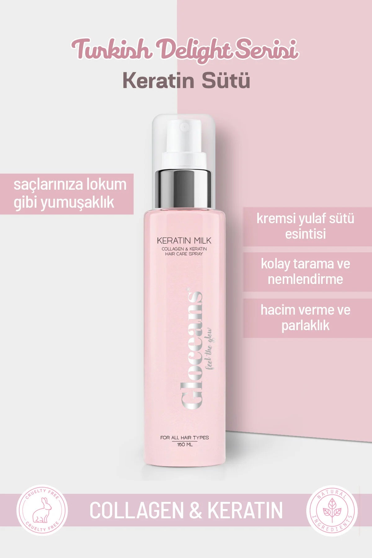 Gloceans Keratin Milk - Collageen & Keratine Hair Care Spray - Haarverzorging Glansspray - Leave-in Verzorging - Versterkt & Herstelt het haar - Alle Haartypes - 150 ml