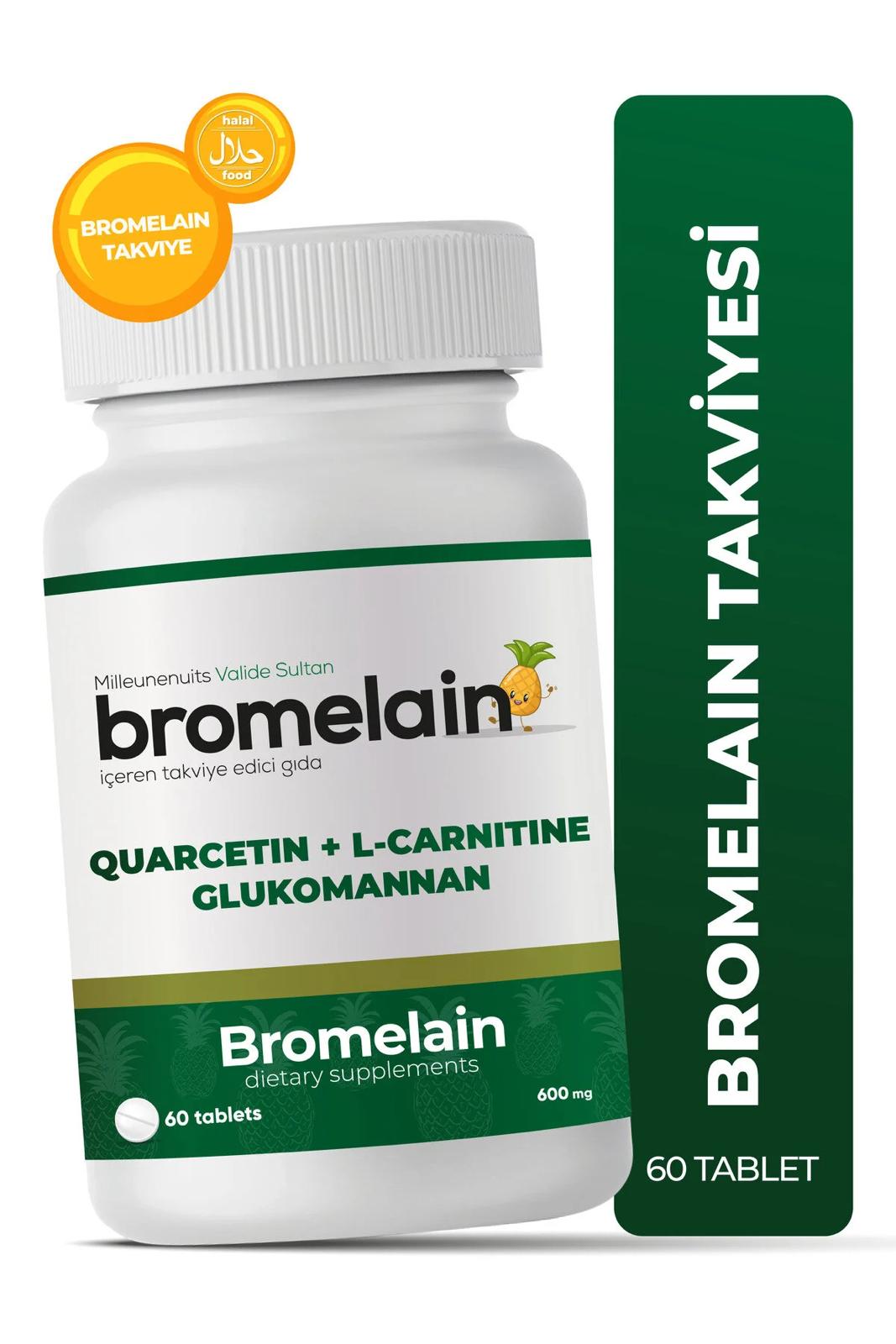 Valide Sultan - Bromelaïne voedingssuplement met Quercetin + L-Carnitine + Glucomannan 60 Tabletten - Spijsvertering / Energie & Gewichtsbeheersing
