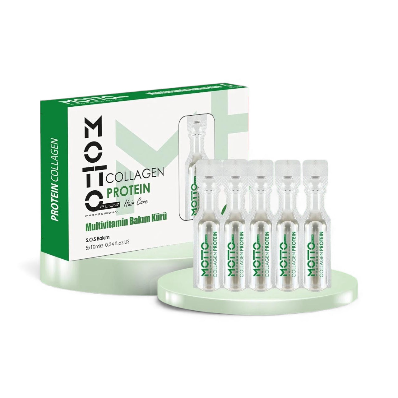 Motto Plus Professional Collagen & Protein Haar Ampullen - Intensieve Herstelkuur voor Beschadigd & Behandeld Haar - Collageen & Proteïne Verzorging - Alle haartypen - 5 stuks × 10 ml