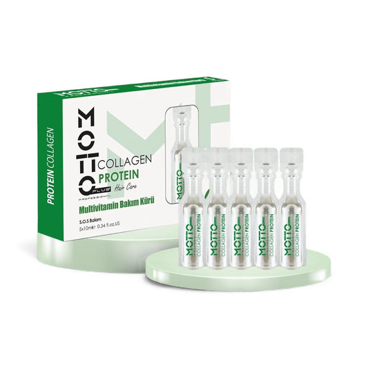 Motto Plus Professional Collagen & Protein Haar Ampullen - Intensieve Herstelkuur voor Beschadigd & Behandeld Haar - Collageen & Proteïne Verzorging - Alle haartypen - 5 stuks × 10 ml