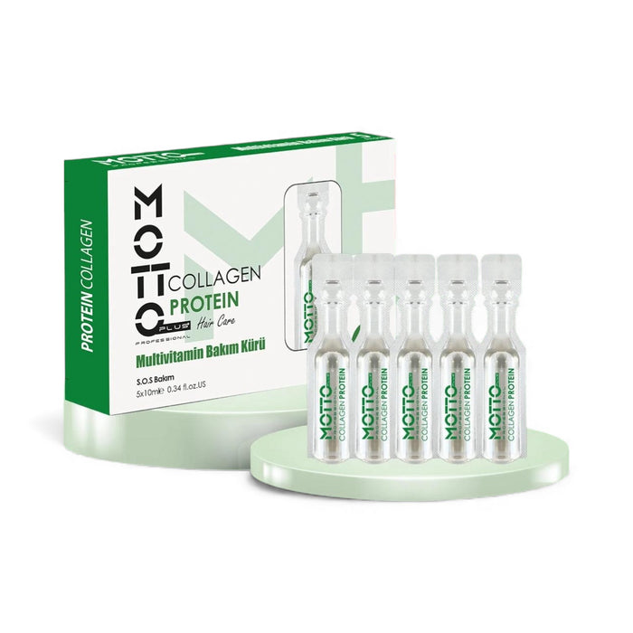 Motto Plus Professional Collagen & Protein Haar Ampullen - Intensieve Herstelkuur voor Beschadigd & Behandeld Haar - Collageen & Proteïne Verzorging - Alle haartypen - 5 stuks × 10 ml