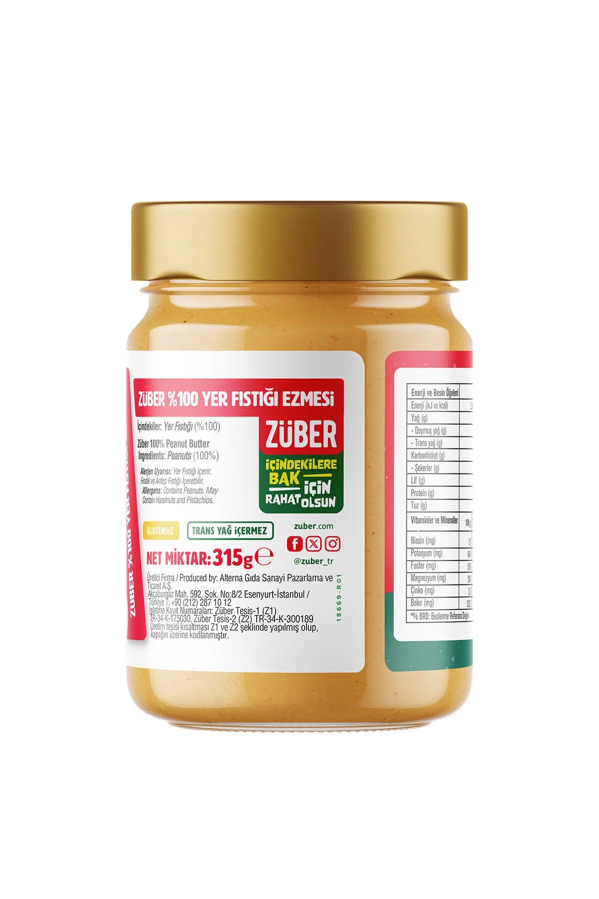 Züber 100% Pindakaas – 100% Pinda's – Zonder Toevoegingen – Vegan – Glutenvrij – Eiwitbron – 315 g