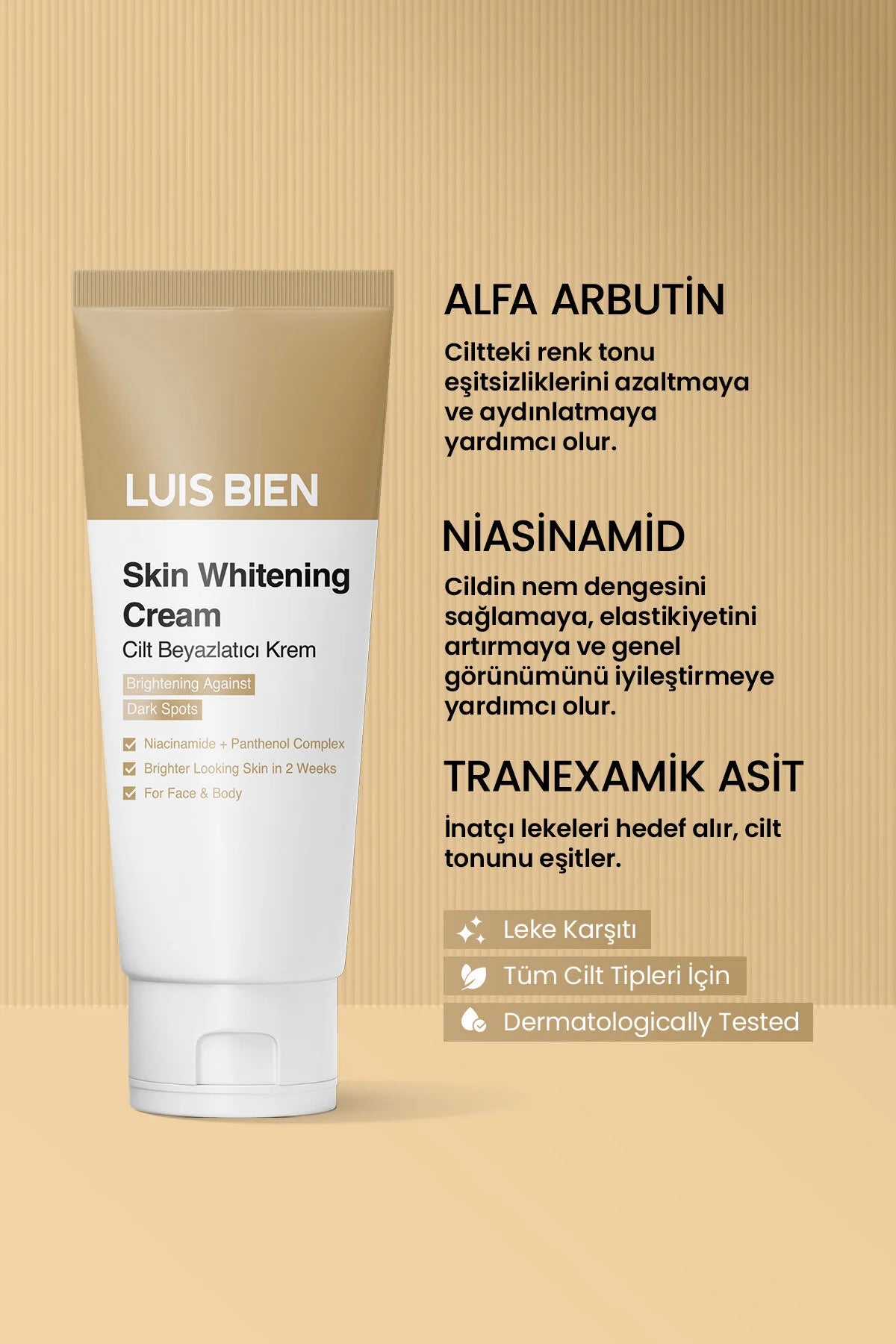 Luis Bien Skin Whitening Cream 50 ml | Crème tegen donkere vlekken met Niacinamide, Panthenol & Alpha-Arbutin