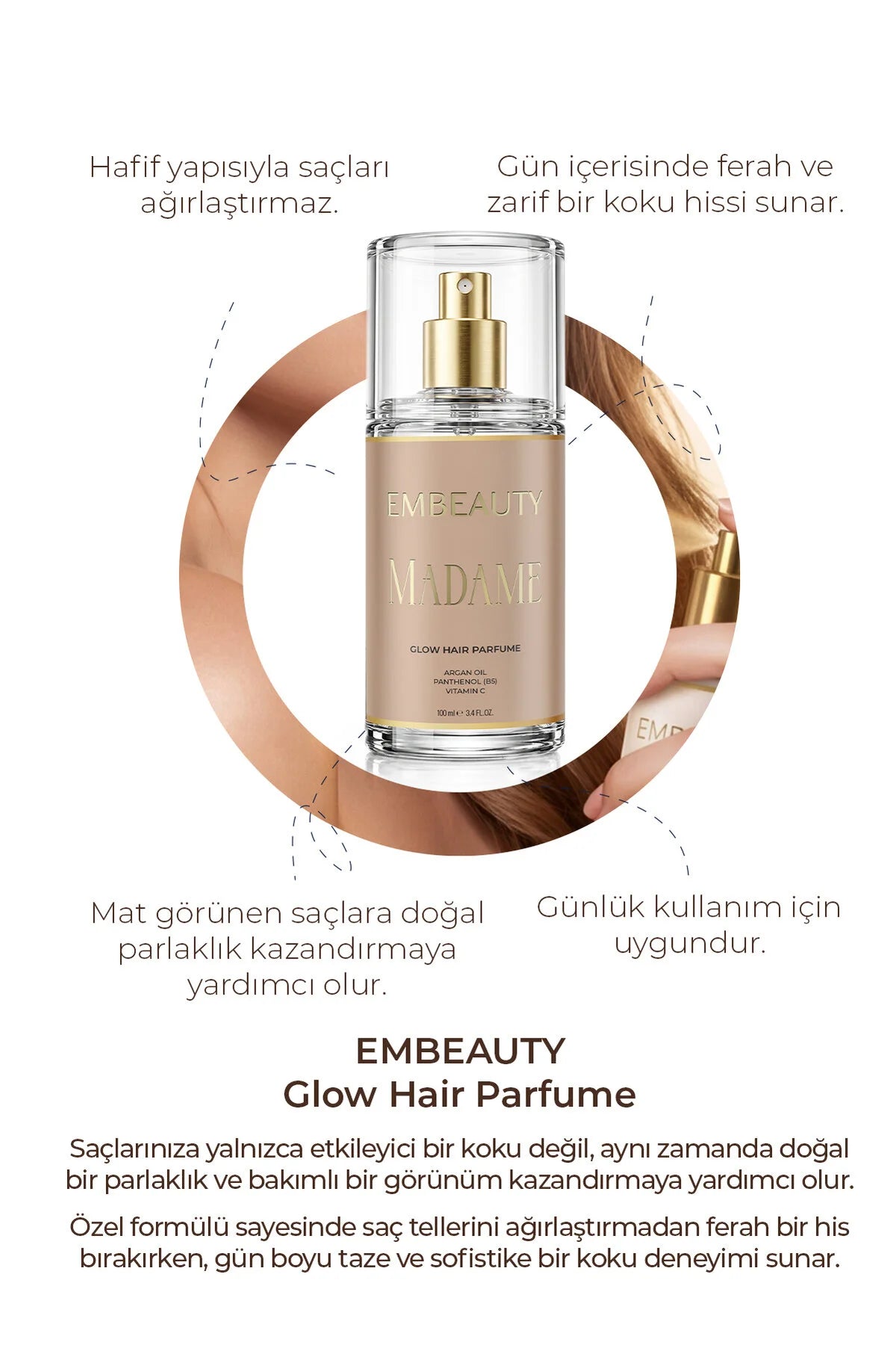 Embeauty Madame Glow Hair Parfume 100 ml – Haarparfum met Arganolie, Panthenol & Vitamine C