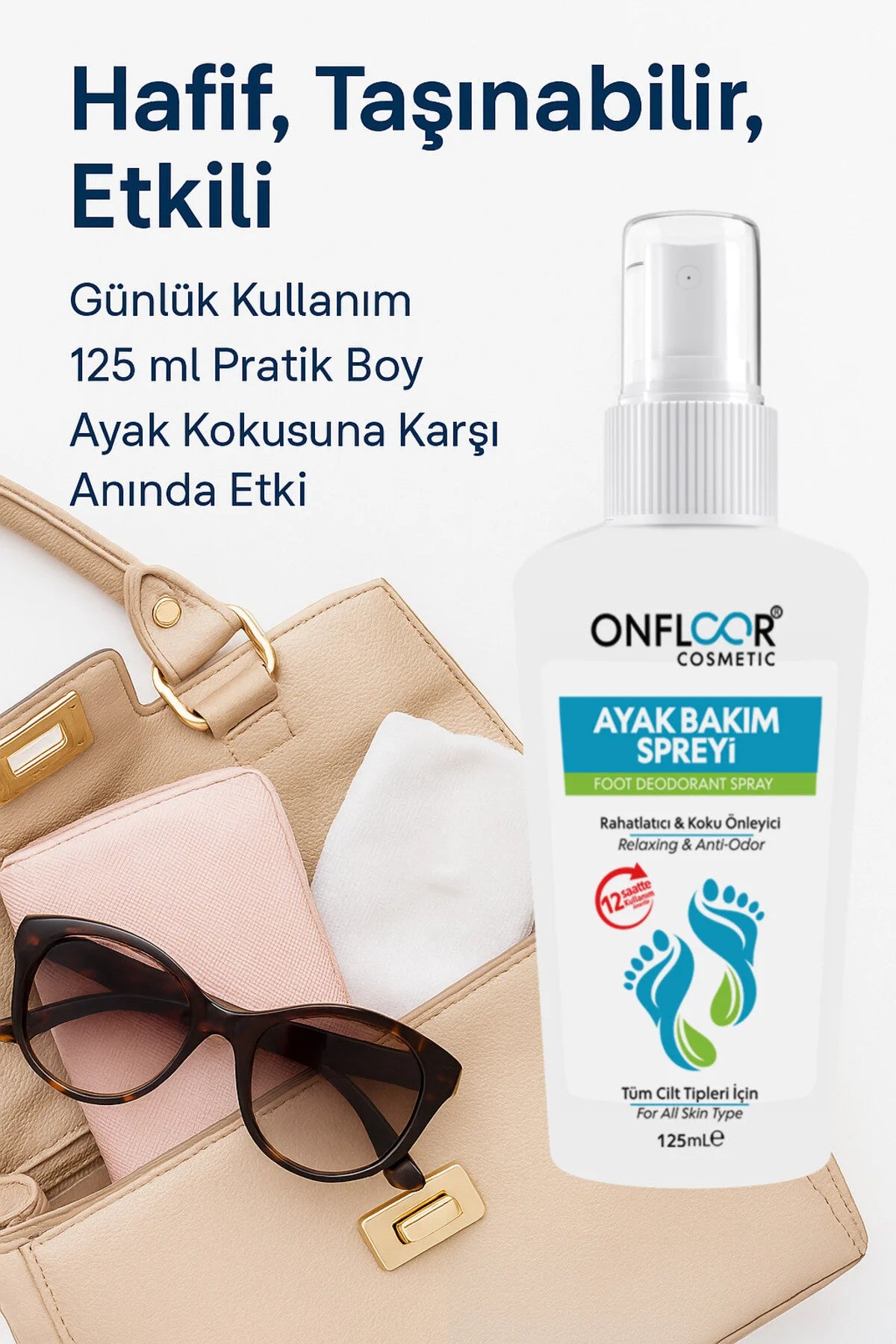 Onfloor Foot Deodorant Spray - Voetverzorgingsspray - Anti-Geur - Verfrissende - Verkoelende & Ontspannende voetverzorging met aloë-extract & munt - Werkt tot 12 uur & Lang fris gevoel - Licht & Draagbaar - Dagelijks gebruik - 125 ml