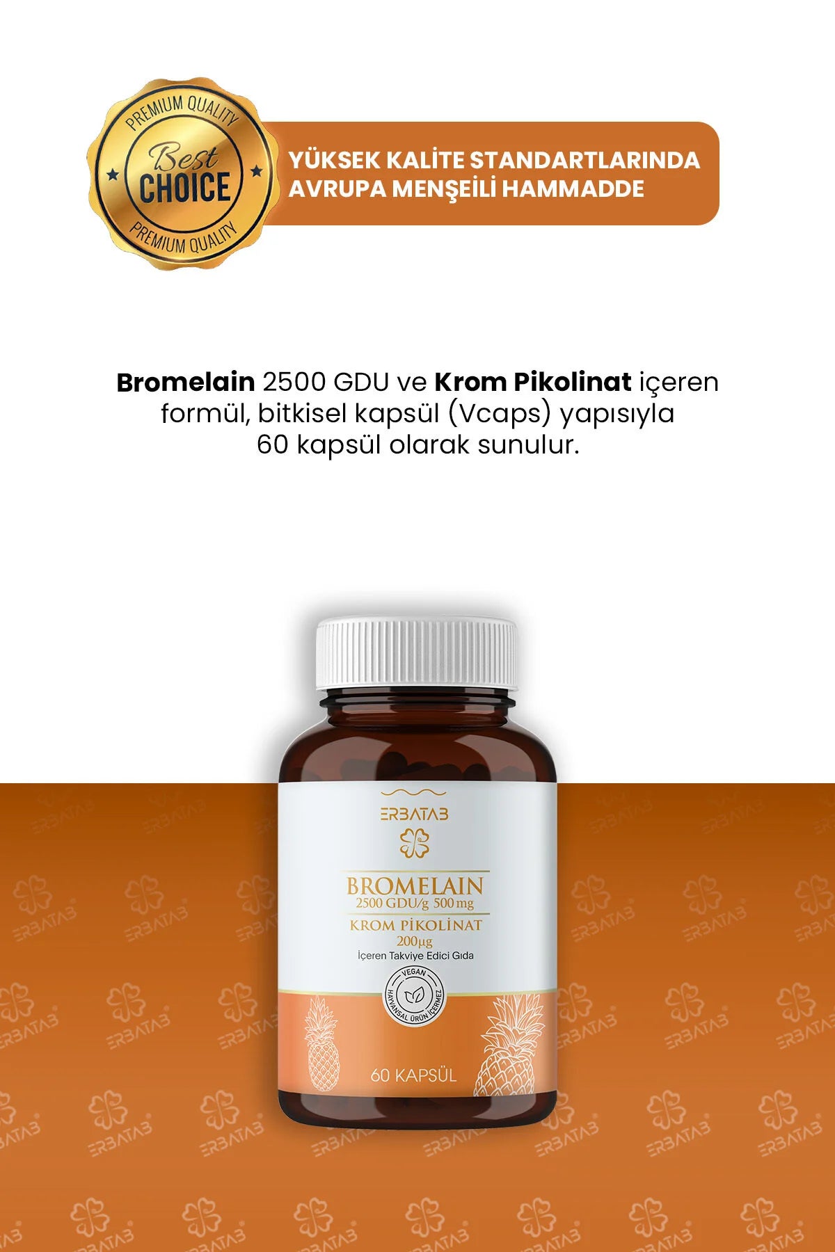 Erbatab Bromelain 500 mg + Chromium 200 mcg Vegan Capsules