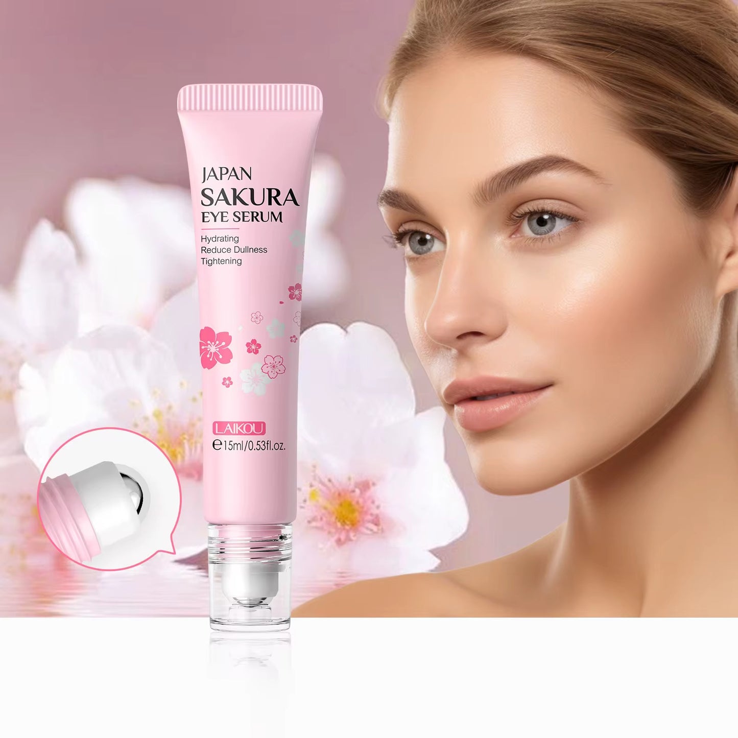 LAIKOU Japan Sakura Eye Serum - Oogserum voor donkere kringen - Oogroller voor droge ogen - Serum voor zware wallen onder de ogen 15ml
