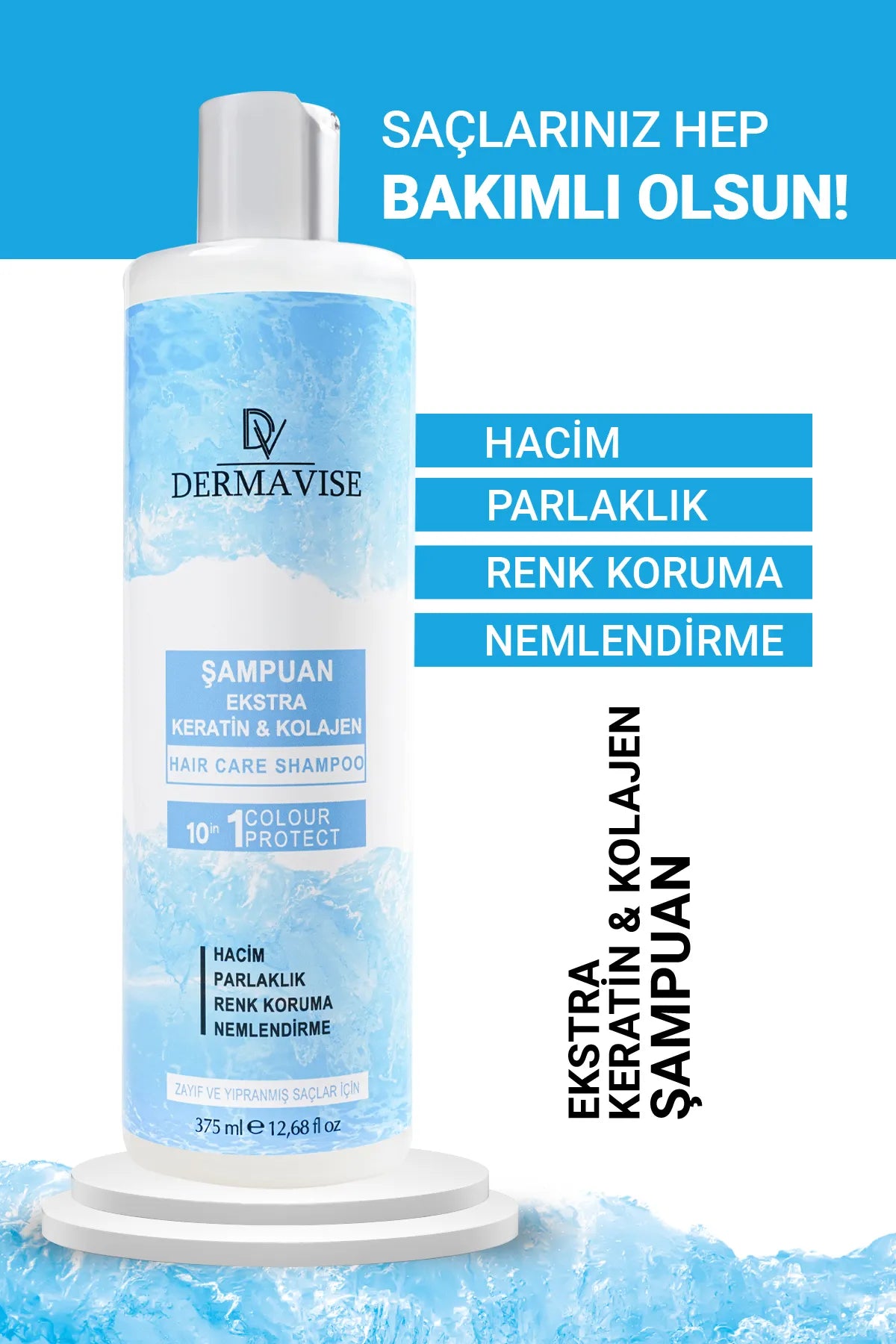 Dermavise Keratine & Collageen Shampoo - 10 in 1 Kleurbescherming - Volume - Helderheid - Hydraterend - Voor Zwak en Beschadigd Haar - Voor Alle haartypes - 375 ml