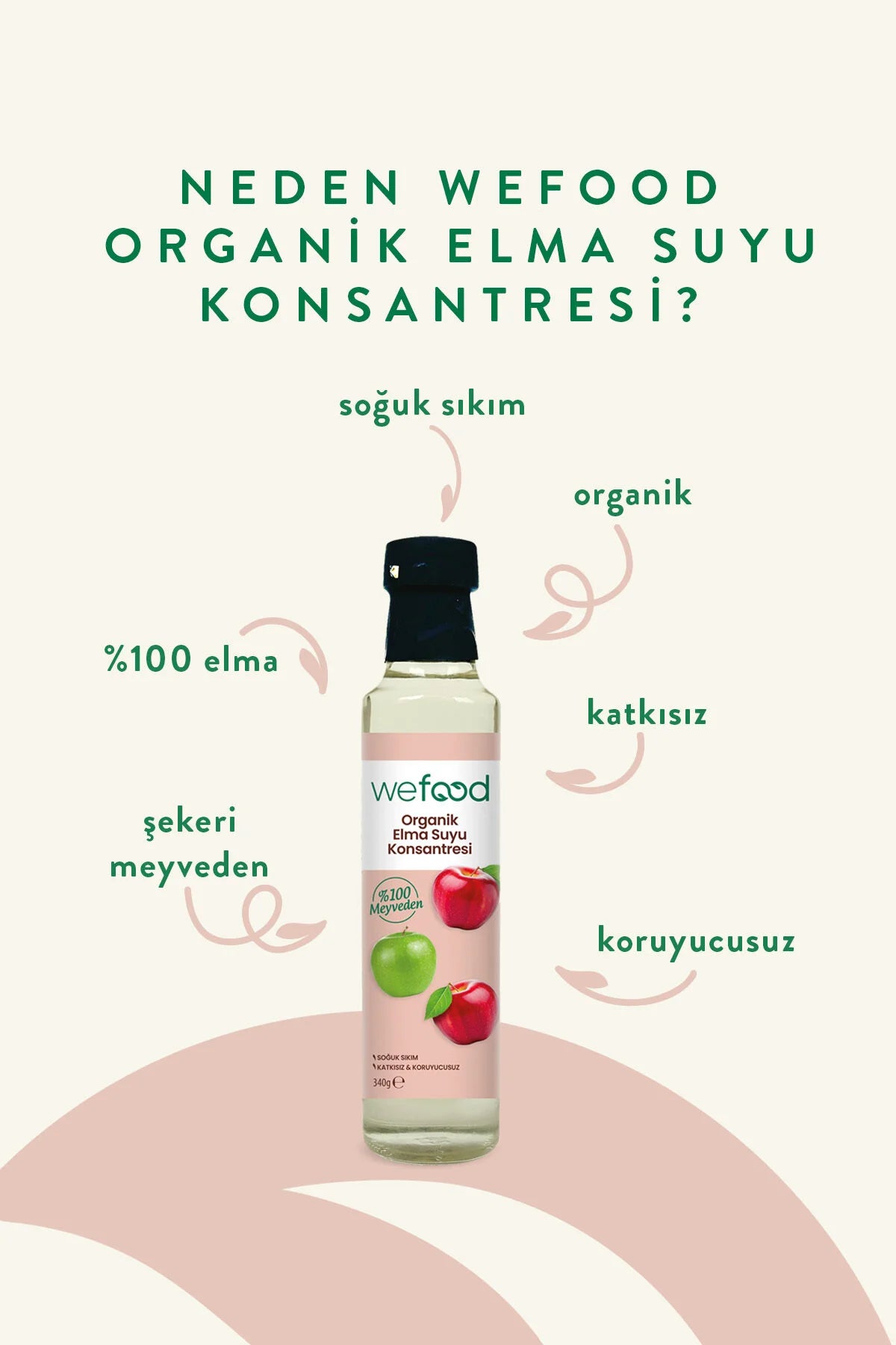Wefood Biologisch Appelsapconcentraat – 100% Appel – Koudgeperst – Zonder Toegevoegde Suiker – Zonder Additieven & Conserveringsmiddelen – 340 g