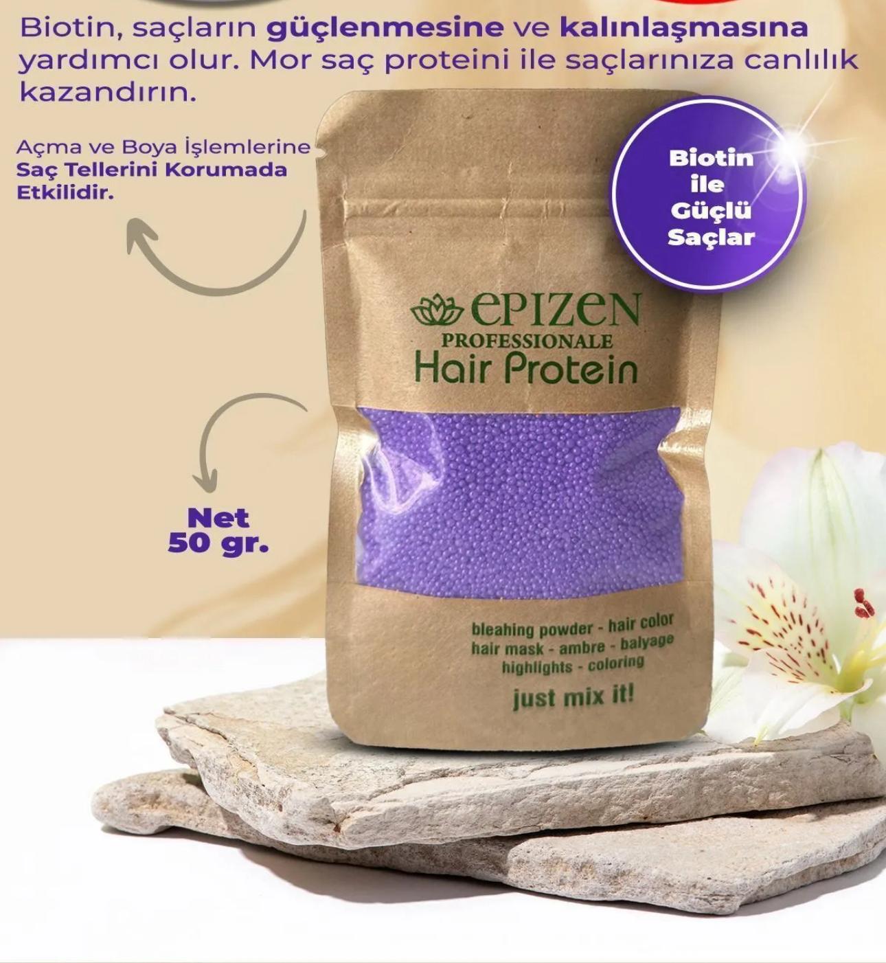 Epizen Professionele Haar Protein - Sterk haar met Biotine - Paarse Haarmasker voor Beschadigd Haar - Specificatie formule tegen schade bij het Bleken & Verven van Haar - Ombre - Balayage - Highlights - Kleuring - Alle haartypes - 50 gr