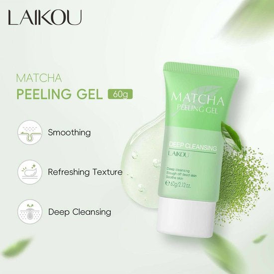 Laikou - Matcha Gezichtsscrub Exfoliërende Gel - Natuurlijke exfoliërende reiniger - Hydraterende lichaamsscrub - Diepe reiniging voor een droge huid - Mee-eters & acne-gezichtspeelinggel - Voor Alle Huidtypen - 60 g