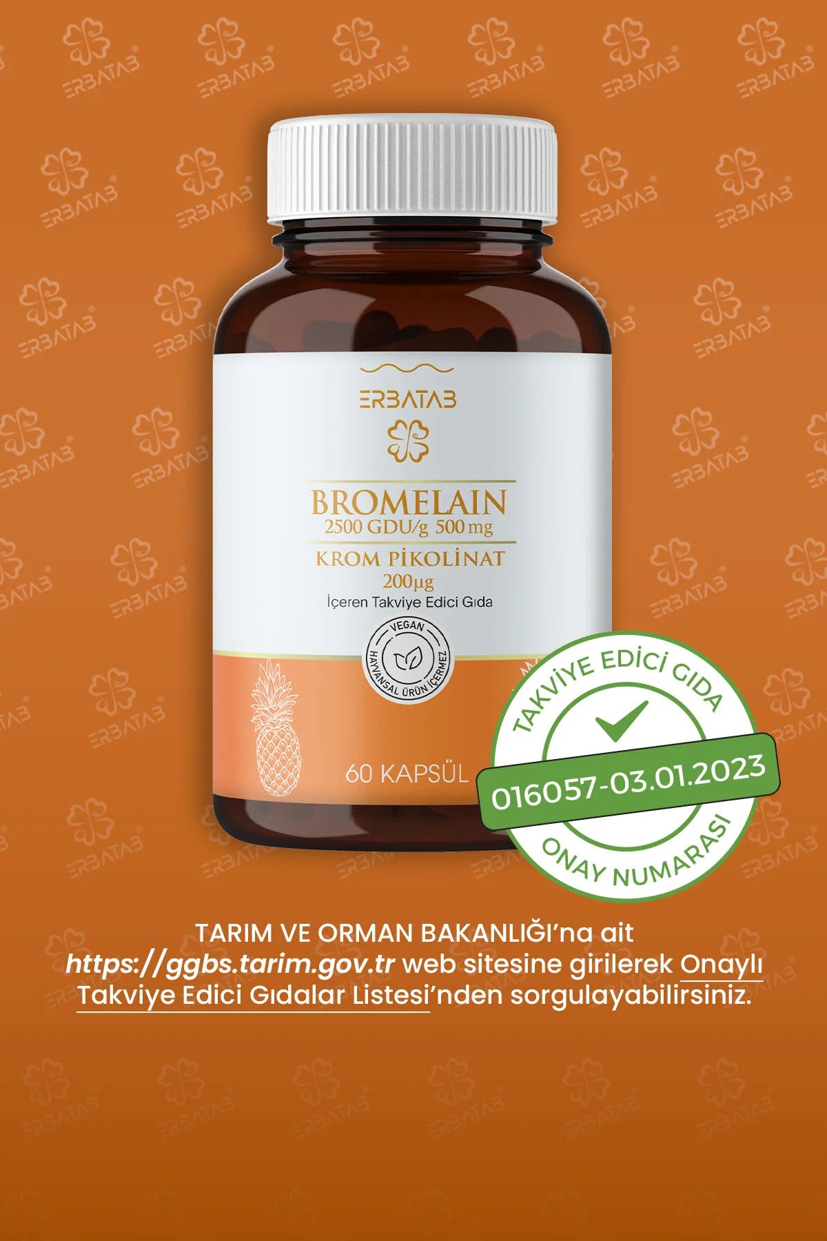 Erbatab Bromelain 500 mg + Chromium 200 mcg Vegan Capsules
