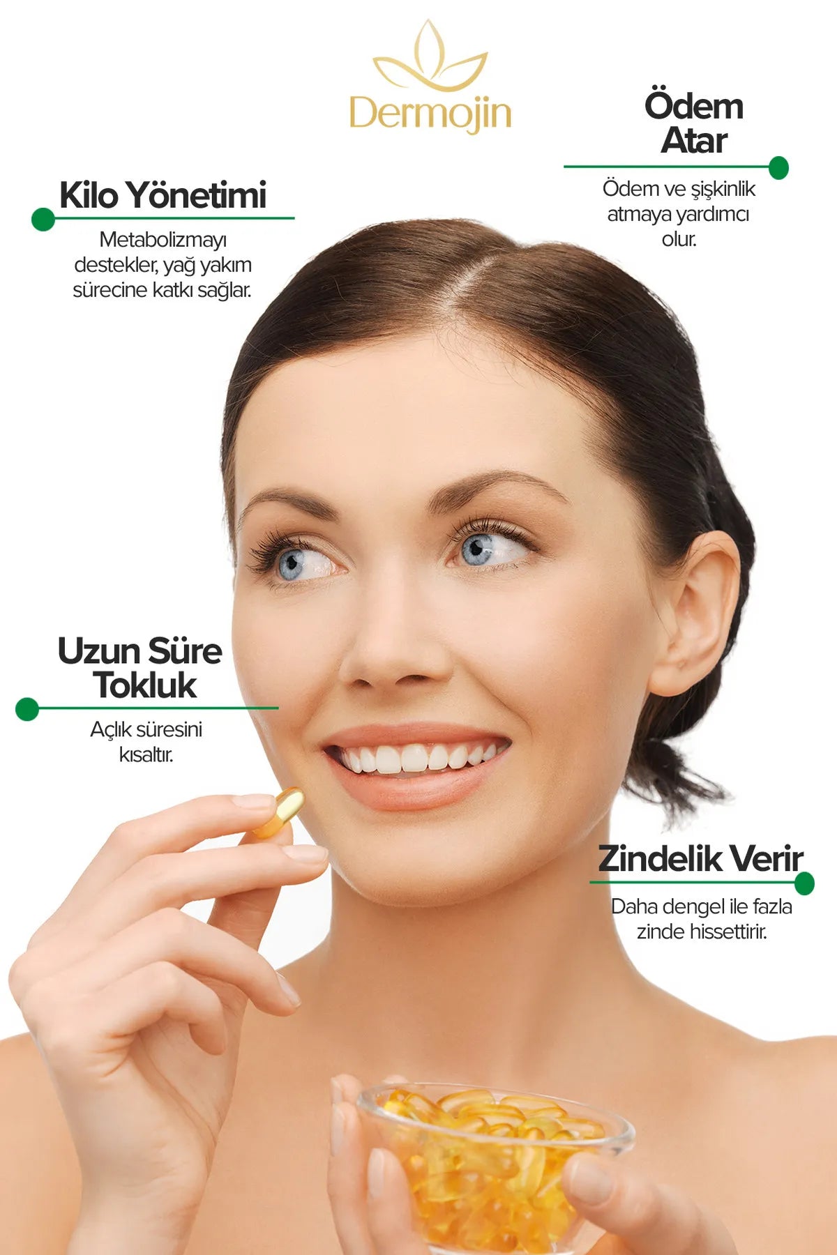 Dermojin Soft Gel - Jujube-extract 30 Zachte gel Capsule - Saffloerolie - Lijnzaadolie - L-Carnitine - Zwarte komijnolie - Rozemarijn olie - Bevat gemengde Kruidenoliën
