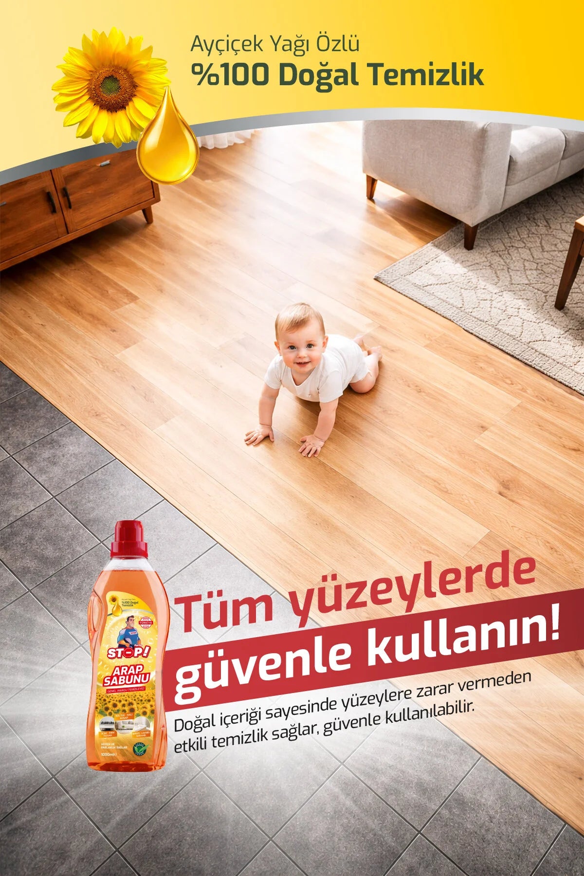Stop Forte Arabische Zeep -Arap sabunu met Zonnebloemolie – Allesreiniger voor Vloeren, Tapijt, Meubels, Keuken & Badkamer – 1000 ml