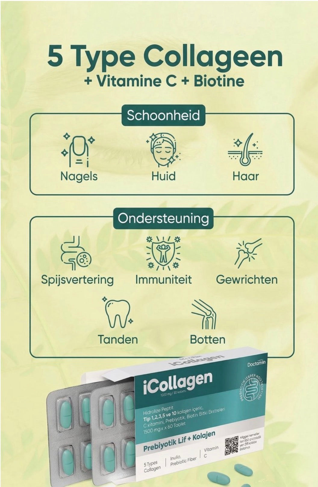 Doctamin iCollagen Collageen Tabletten 1500 mg met Vitamine C – 60 Tabletten
