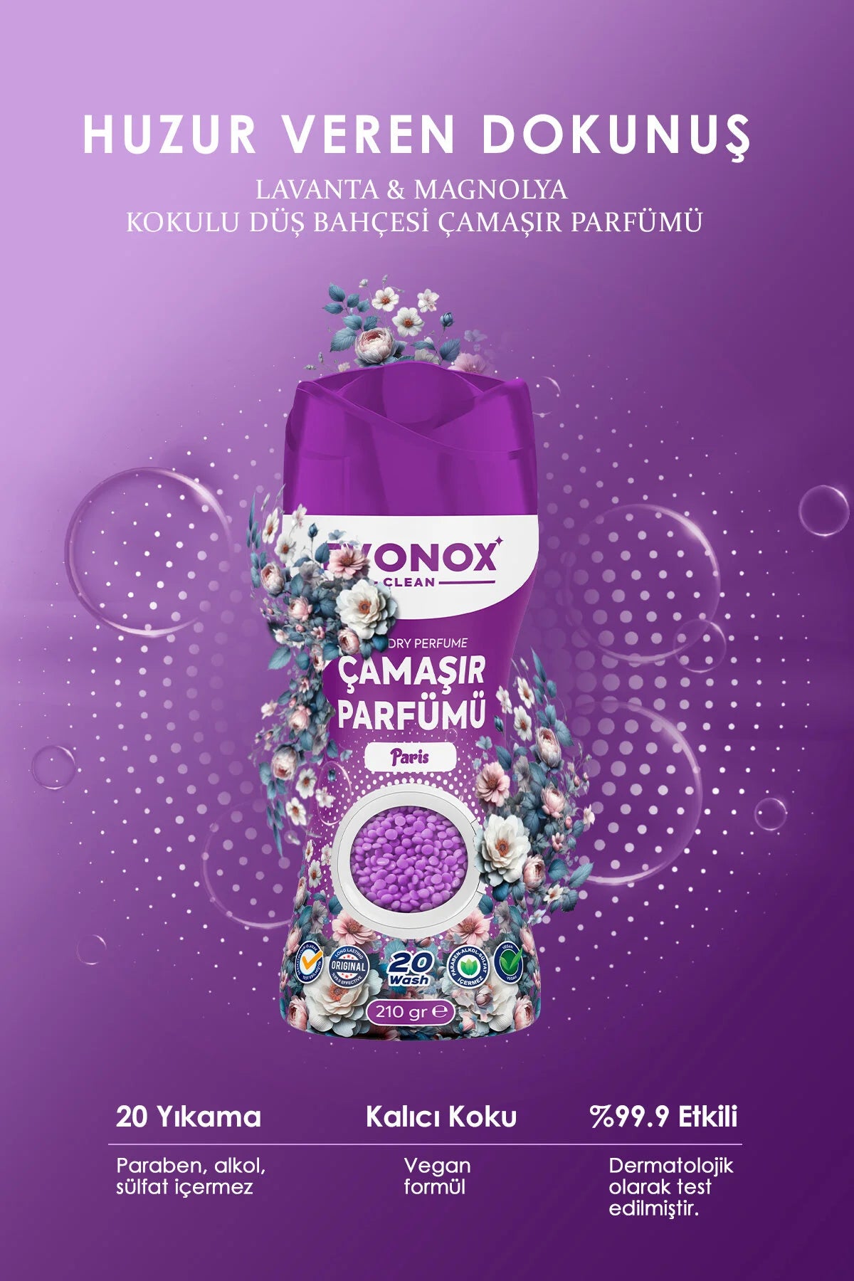 EVONOX Clean Paris Çamaşır Parfümü 210 gr – Çiçeksi Ferah Kokulu In-Wash Scent Booster
