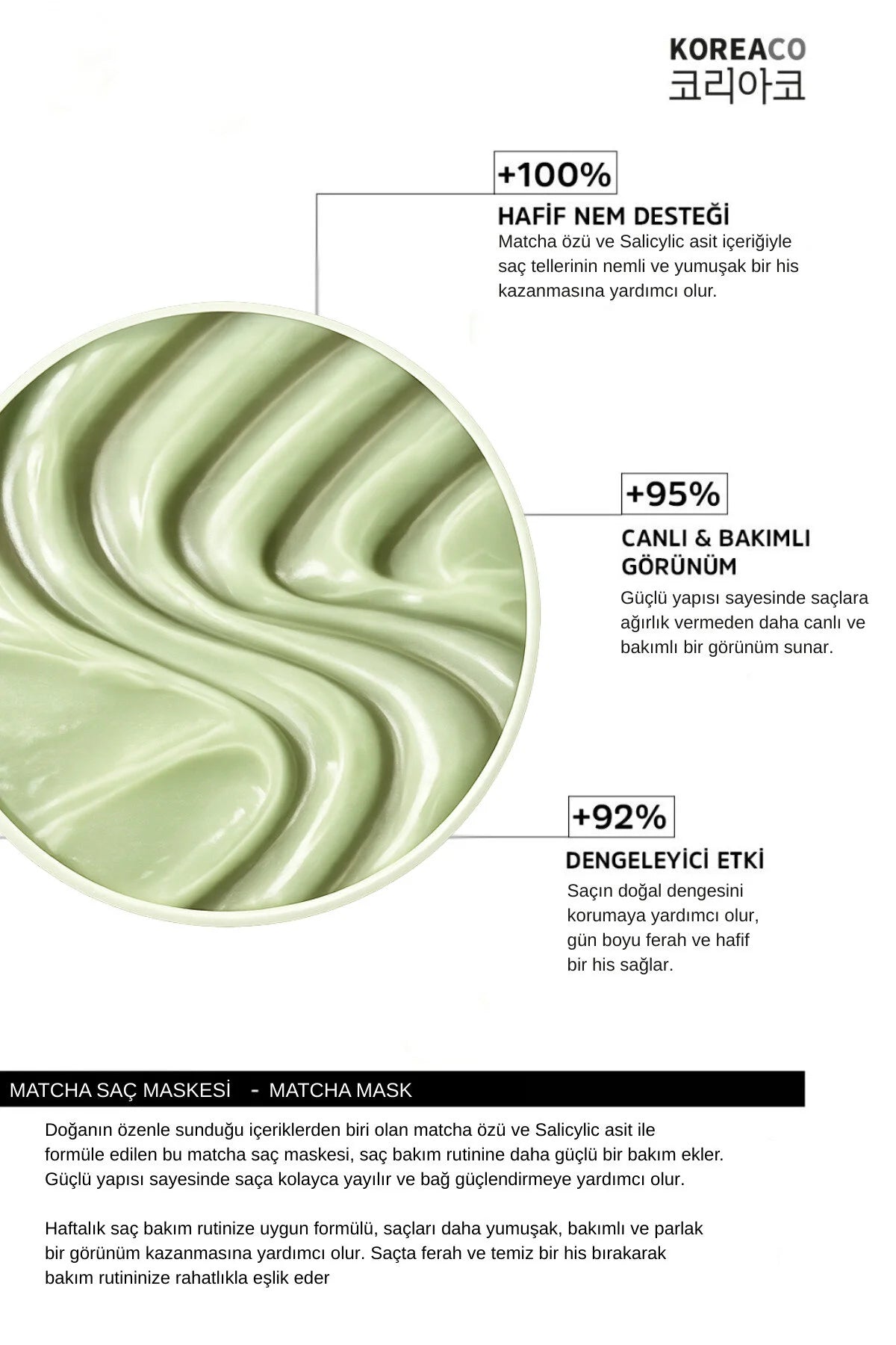 Koreaco Matcha Therapy Hair Mask 200ml – Verzorgend Haarmasker voor Droog en Beschadigd Haar