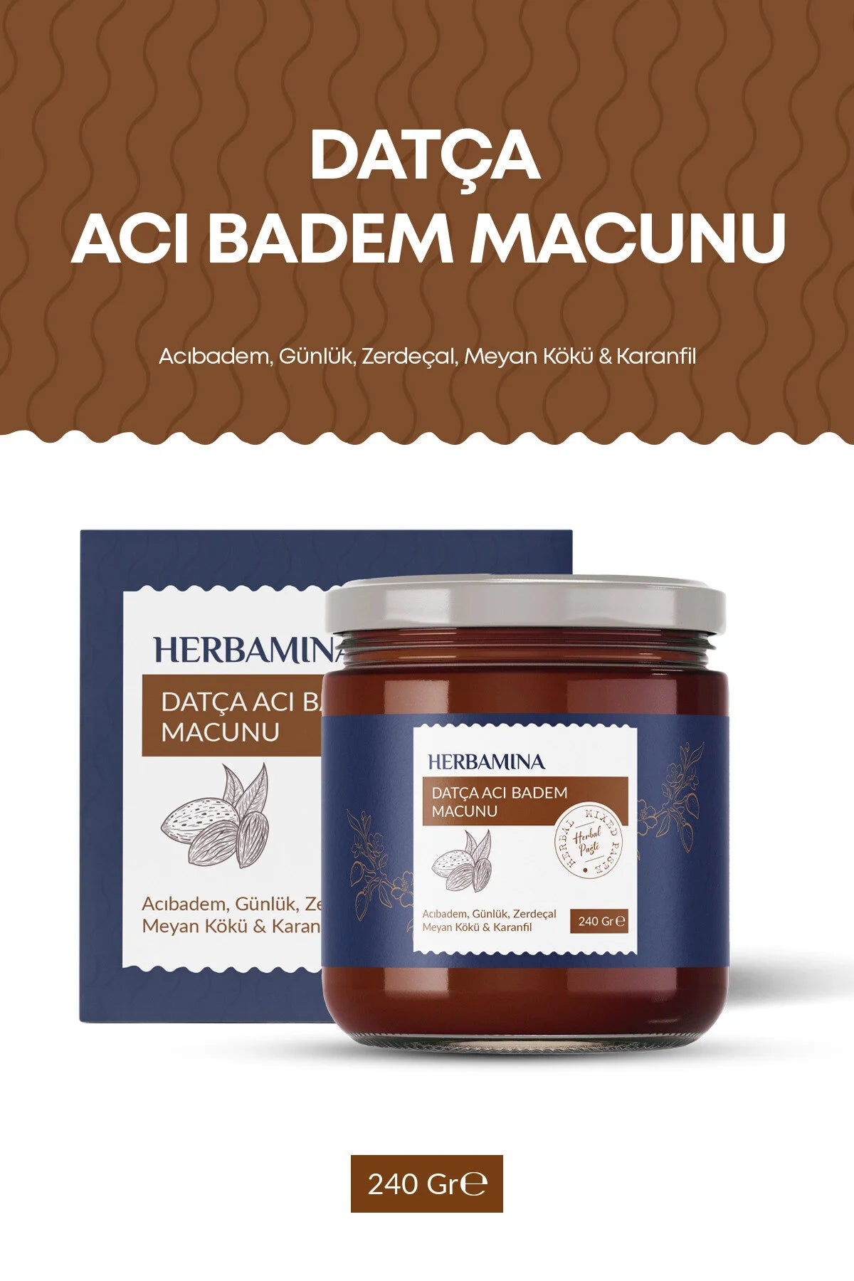 Herbamina Datça Bittere Amandel Kruidenpasta – Met Mastiek, Ginseng, Kurkuma, Zoethout & Kruidnagel – 240 g