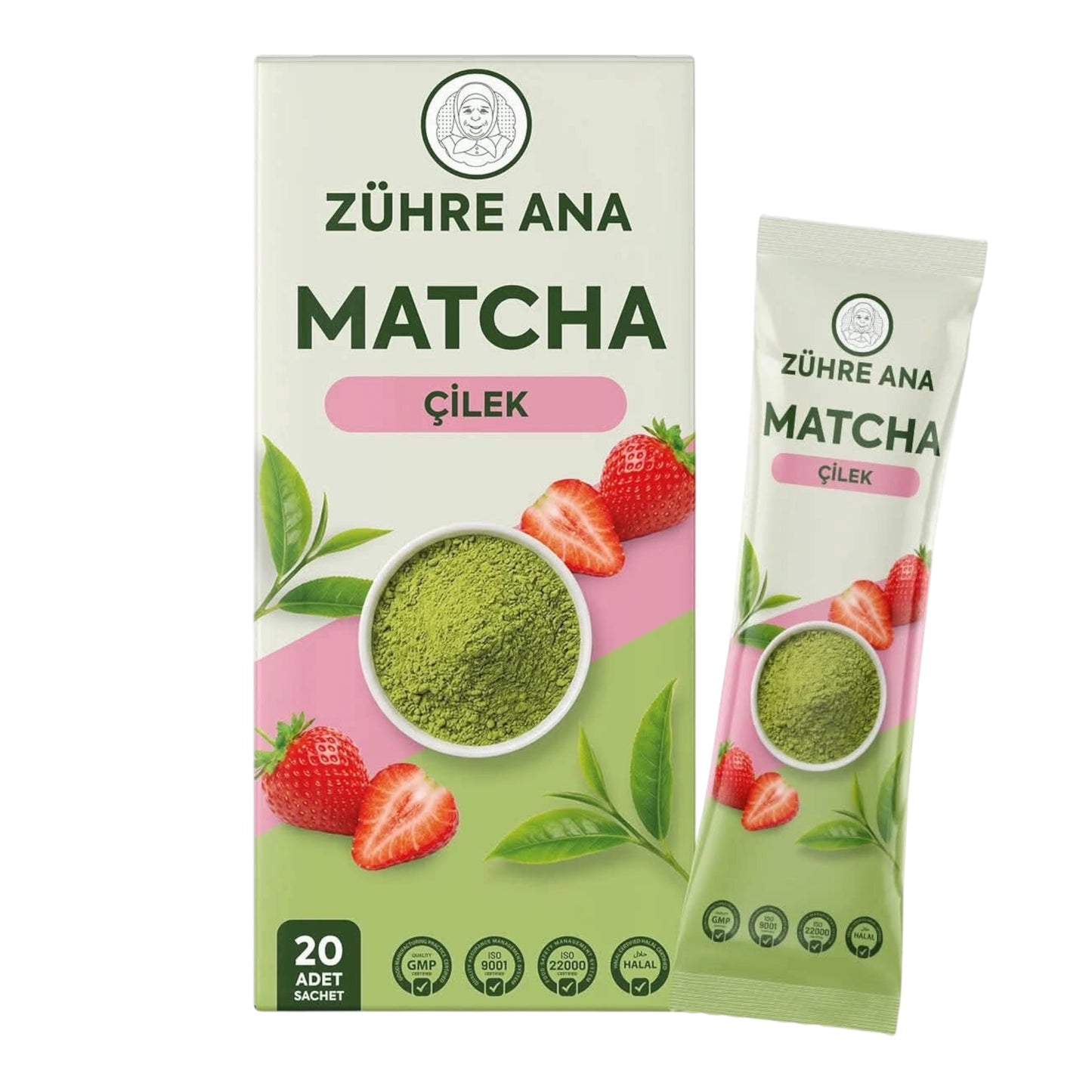 Zühre Ana Matcha Çilek – Groene Thee Kruidenmix met Spirulina & Aardbeiensmaak – 20 Sachets x 8 g