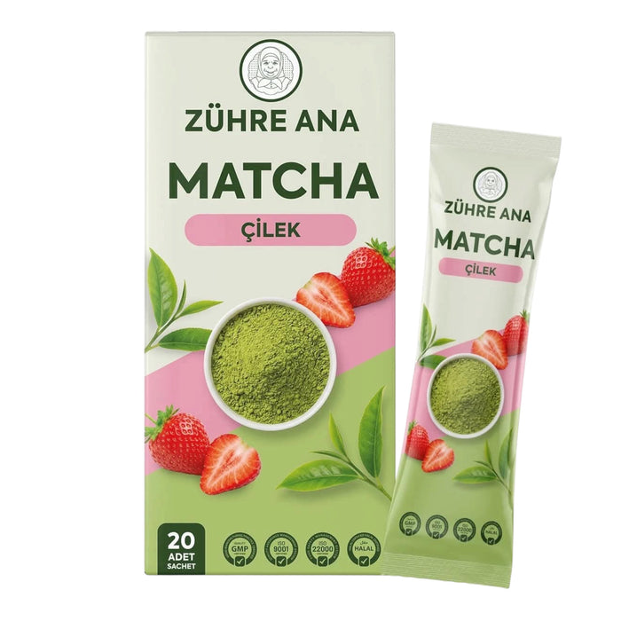 Zühre Ana Matcha Çilek – Groene Thee Kruidenmix met Spirulina & Aardbeiensmaak – 20 Sachets x 8 g