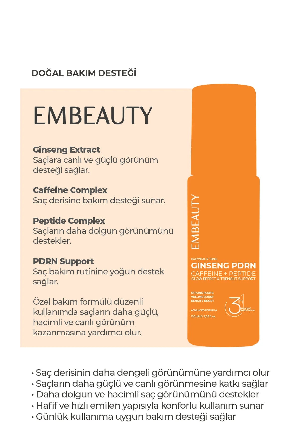 Embeauty Ginseng PDRN Hair Vitality Tonic Caffeine + Peptide 120 ml