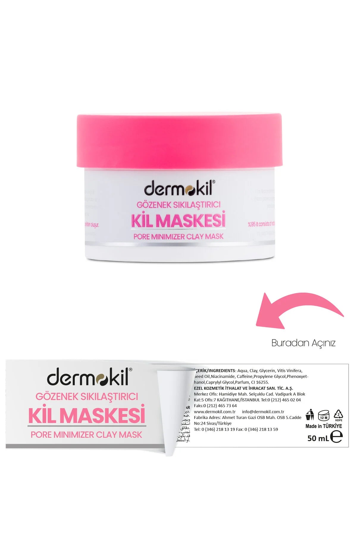 Dermokil Pore Minimizer Clay Mask 50 ml | Gezichtsmasker met Niacinamide & Cafeïne | Voor Vette en Gemengde Huid