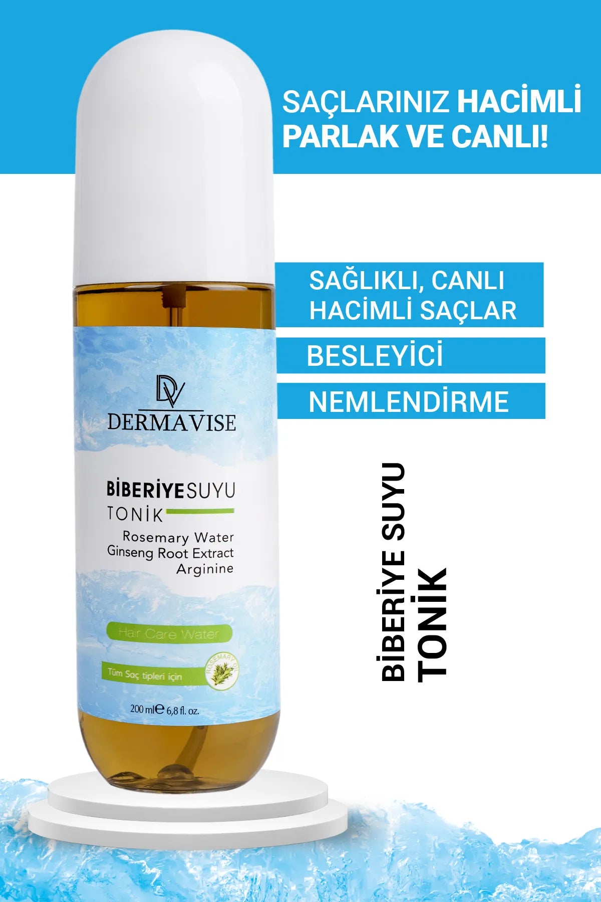 Dermavise Rozemarijnwater Haar Tonic - Volume Haar - Voedend - Gezond & Levendig - Niacinamide - Biotine - Panthenol - Ginsengwortelextract - Arginine - Voor alle haartypes - 200 ml