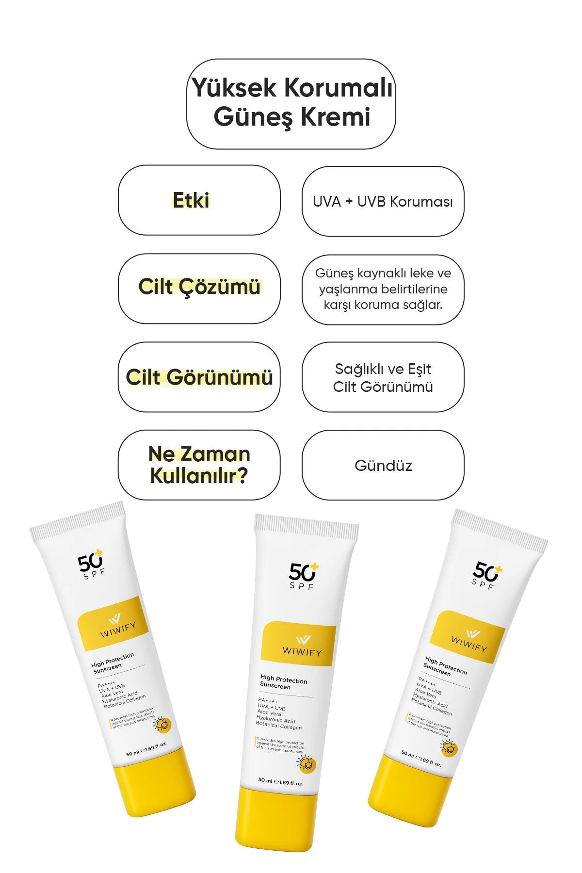 WIWIFY SPF 50+ Sunscreen 50ml | UVA & UVB Bescherming met Hyaluronzuur en Aloe Vera