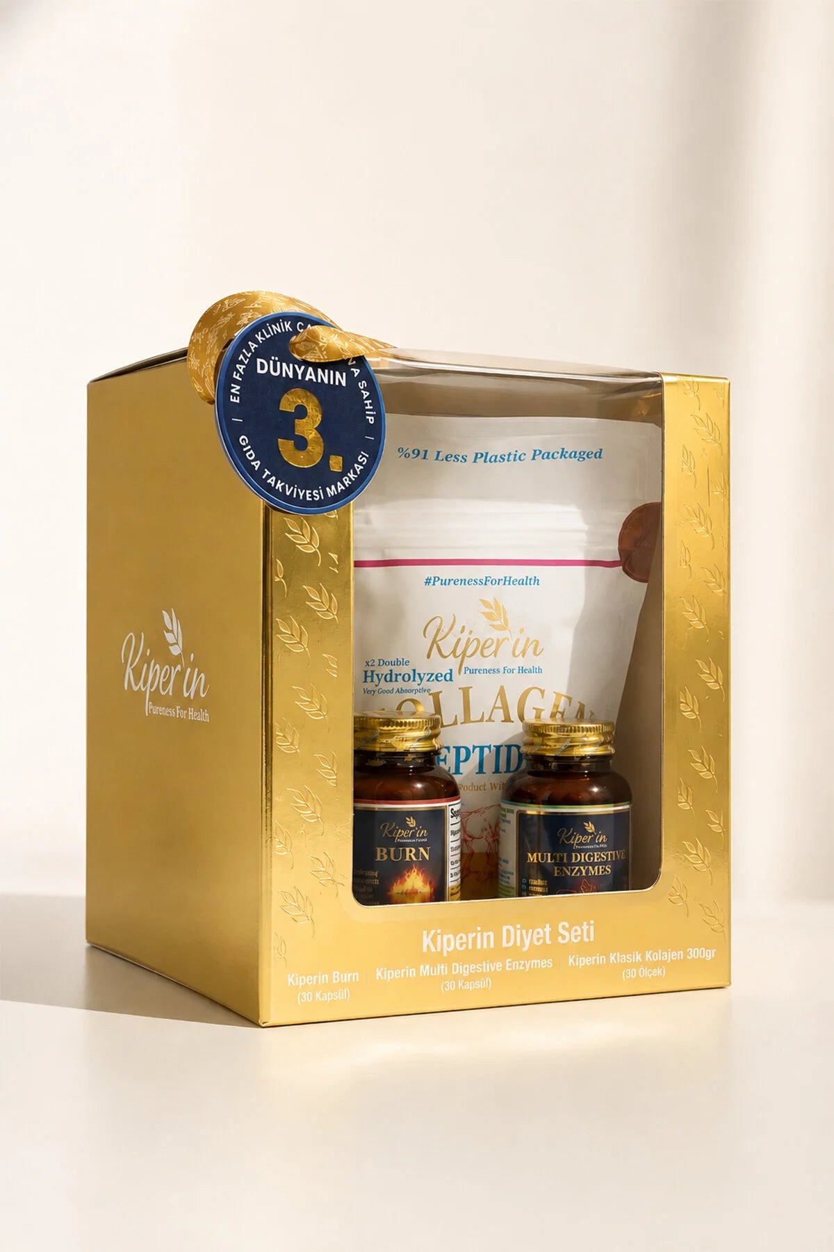 Kiperin Dieet Set – Collageen Peptiden 300 g + Burn + Multi Digestive Enzymes – 60 Capsules – 30 Porties