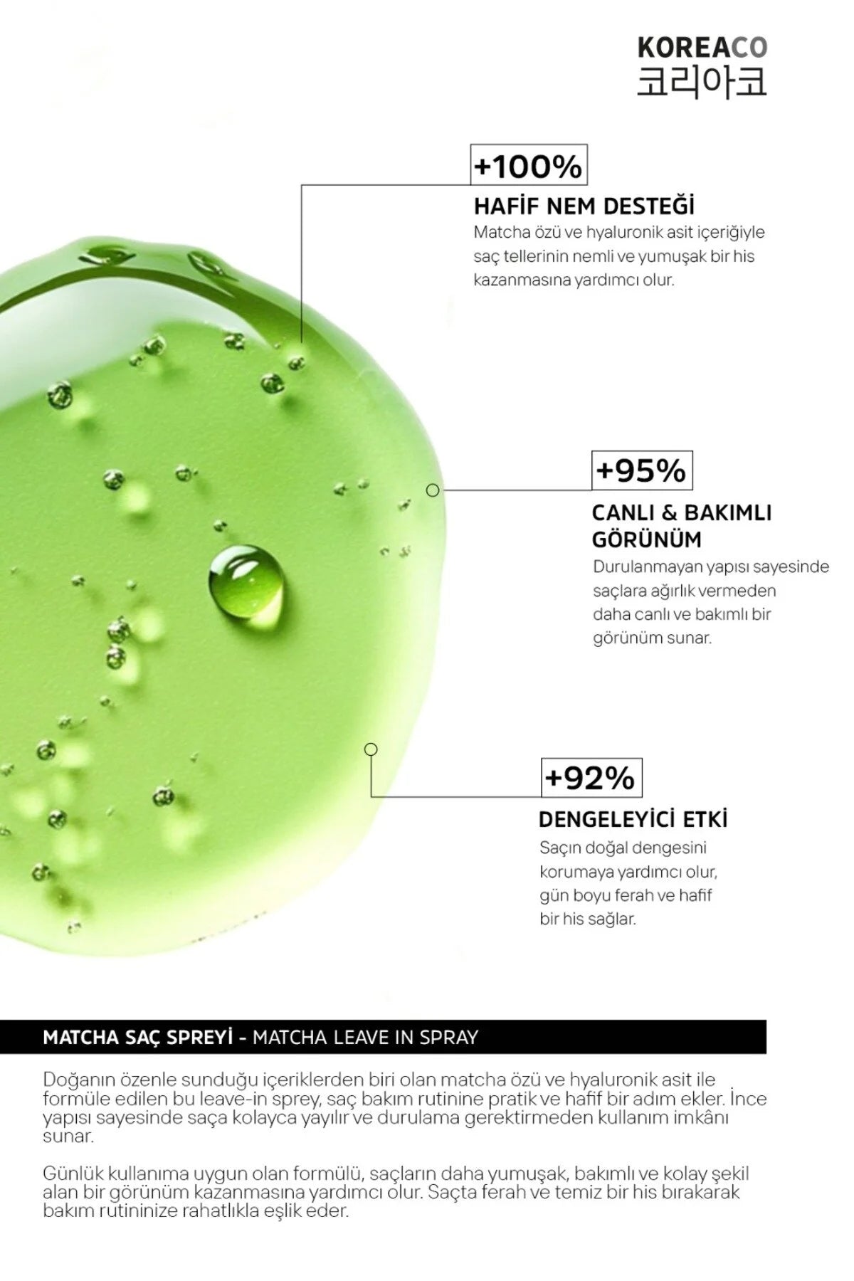 Koreaco Matcha Leave-In Hair Spray 150ml – Hydraterende Haar Spray zonder Uitspoelen