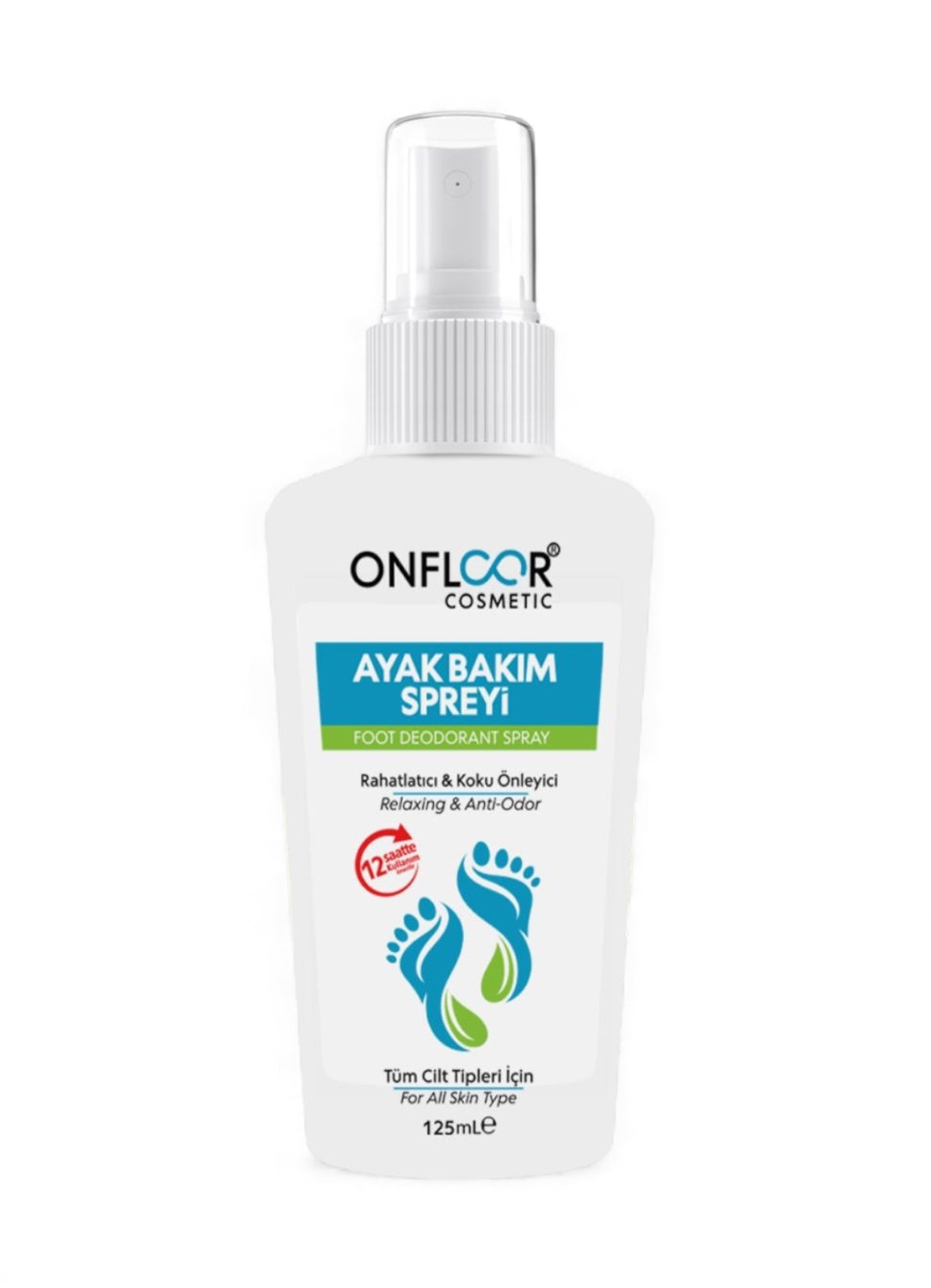 Onfloor Foot Deodorant Spray - Voetverzorgingsspray - Anti-Geur - Verfrissende - Verkoelende & Ontspannende voetverzorging met aloë-extract & munt - Werkt tot 12 uur & Lang fris gevoel - Licht & Draagbaar - Dagelijks gebruik - 125 ml