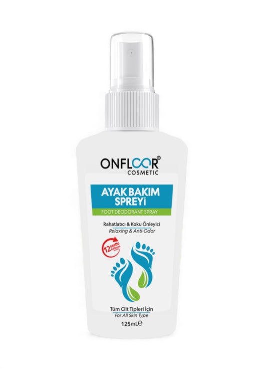Onfloor Foot Deodorant Spray - Voetverzorgingsspray - Anti-Geur - Verfrissende - Verkoelende & Ontspannende voetverzorging met aloë-extract & munt - Werkt tot 12 uur & Lang fris gevoel - Licht & Draagbaar - Dagelijks gebruik - 125 ml