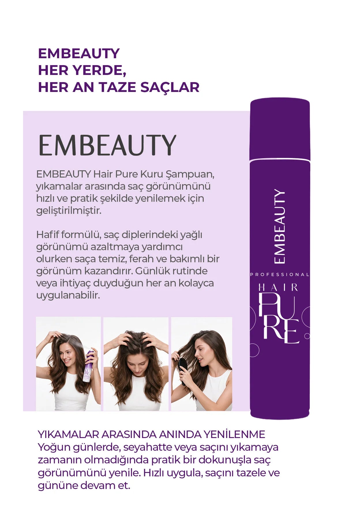 Embeauty Professional Hair Pure Droogshampoo – Dry Shampoo voor Directe Frisheid & Volume – Absorbeert Overtollig Vet – Matte Finish – 200 ml