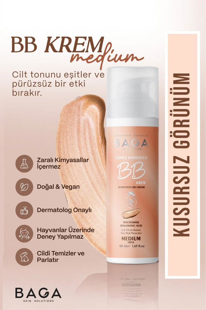 BAGA Sunscreen BB Cream SPF50 Medium – Getinte BB Cream met Hoge Zonbescherming 50ml