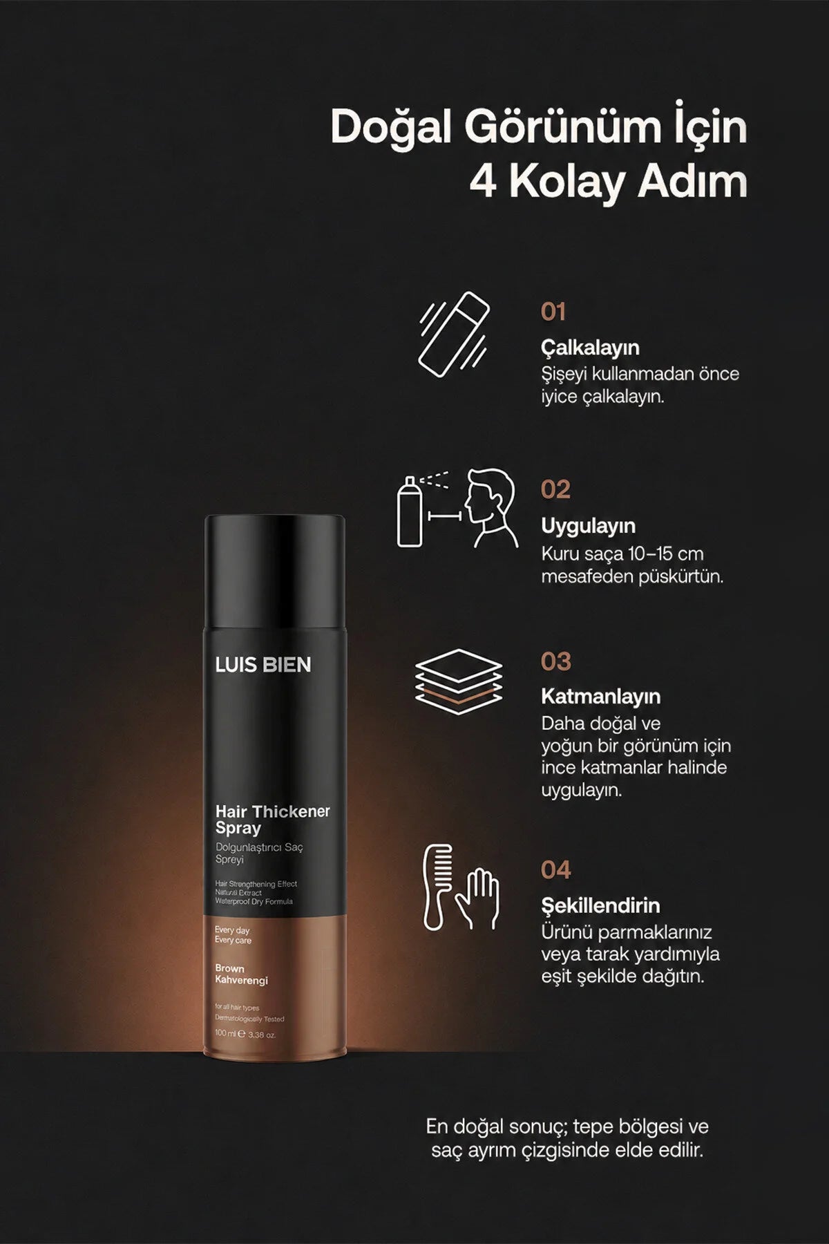 Luis Bien Hair Thickener Spray Brown – Haarverdikkende Spray – Bruin – Met Ginseng Extract & Provitamine B5 – 100 ml