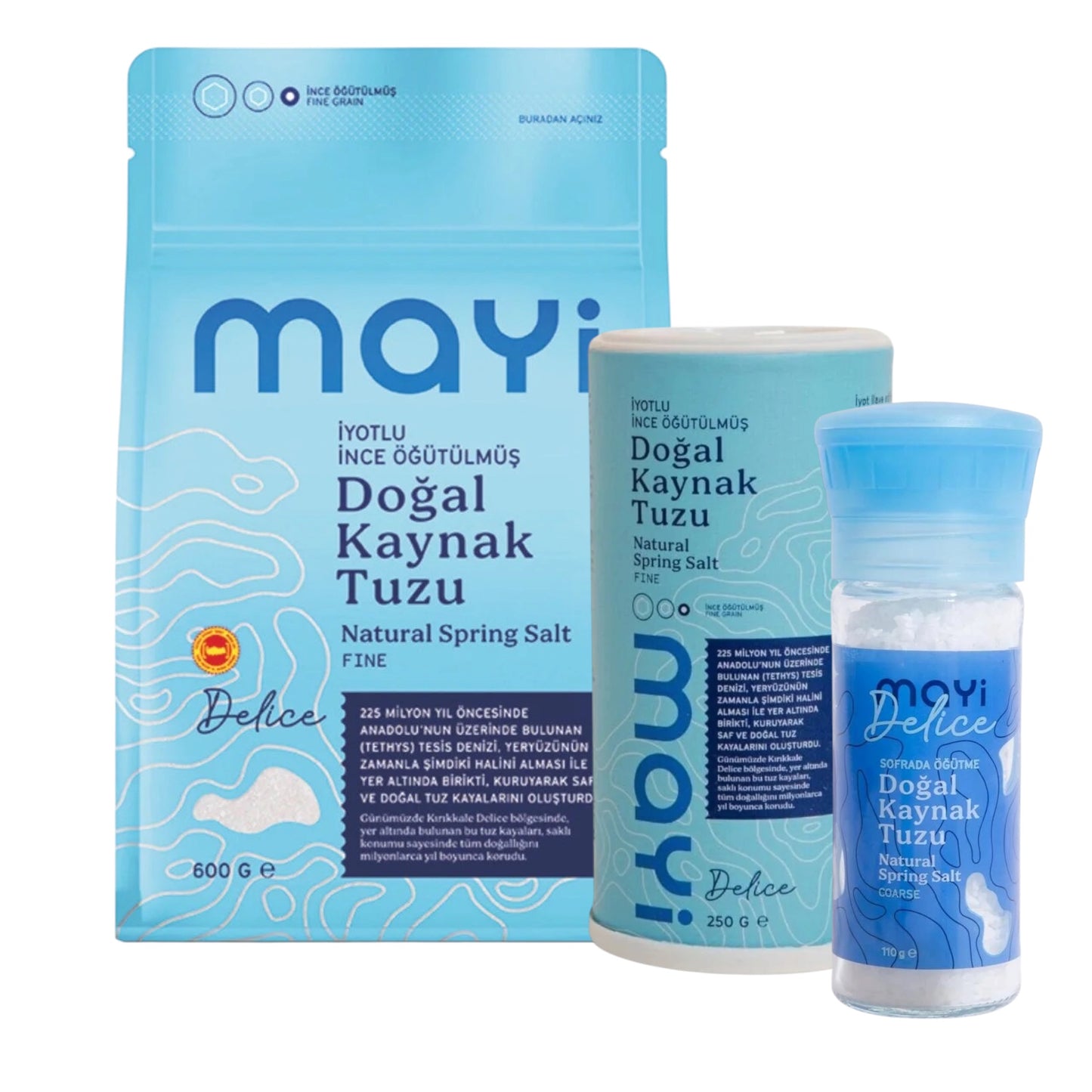 Mayi Natuurlijk Bron Zout Set 3-delig | Fijn, Grof & Molenzout
