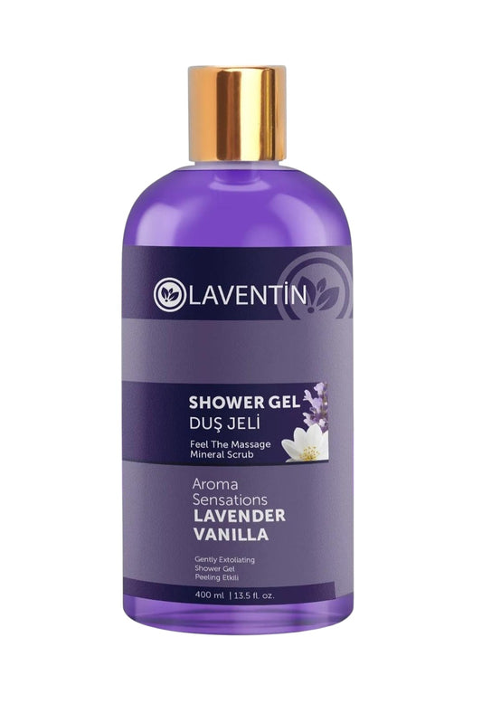 Laventin Shower gel Relax Feel the Massage Mineral Scrub - Verrijkt met Lavelder-Vanille aroma - Zuiverende Verfrissende Hydraterende Lavendel-Vanille Douchegel - Dermatologisch getest - 400 ml