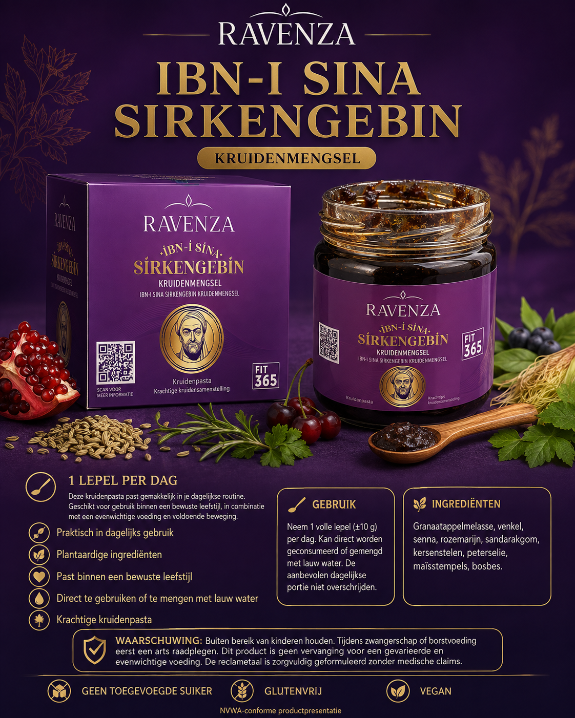 Ravenza İbn-i Sina Sirkencebin – Kruidenpasta met Granaatappelmelasse, Venkel, Rozemarijn, Chia & Quinoa – 240 g