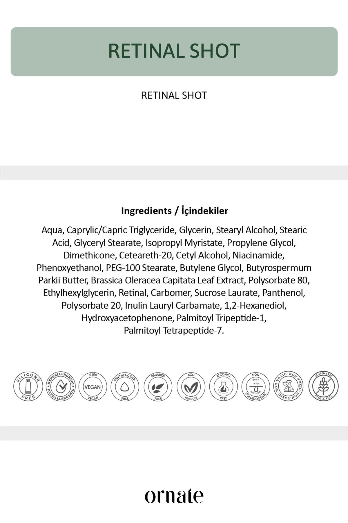 Ornate Retinal Shot 0,1% – Verstevigende Nachtbooster met Matrixyl 3000 3% – 15 ml