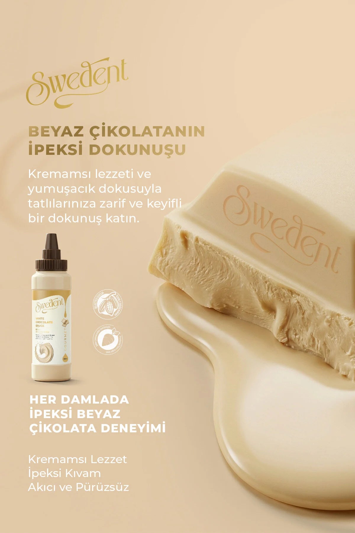 Swedent White Chocolate Sauce – Beyaz Çikolata Sosu – Gourmet – 300 g