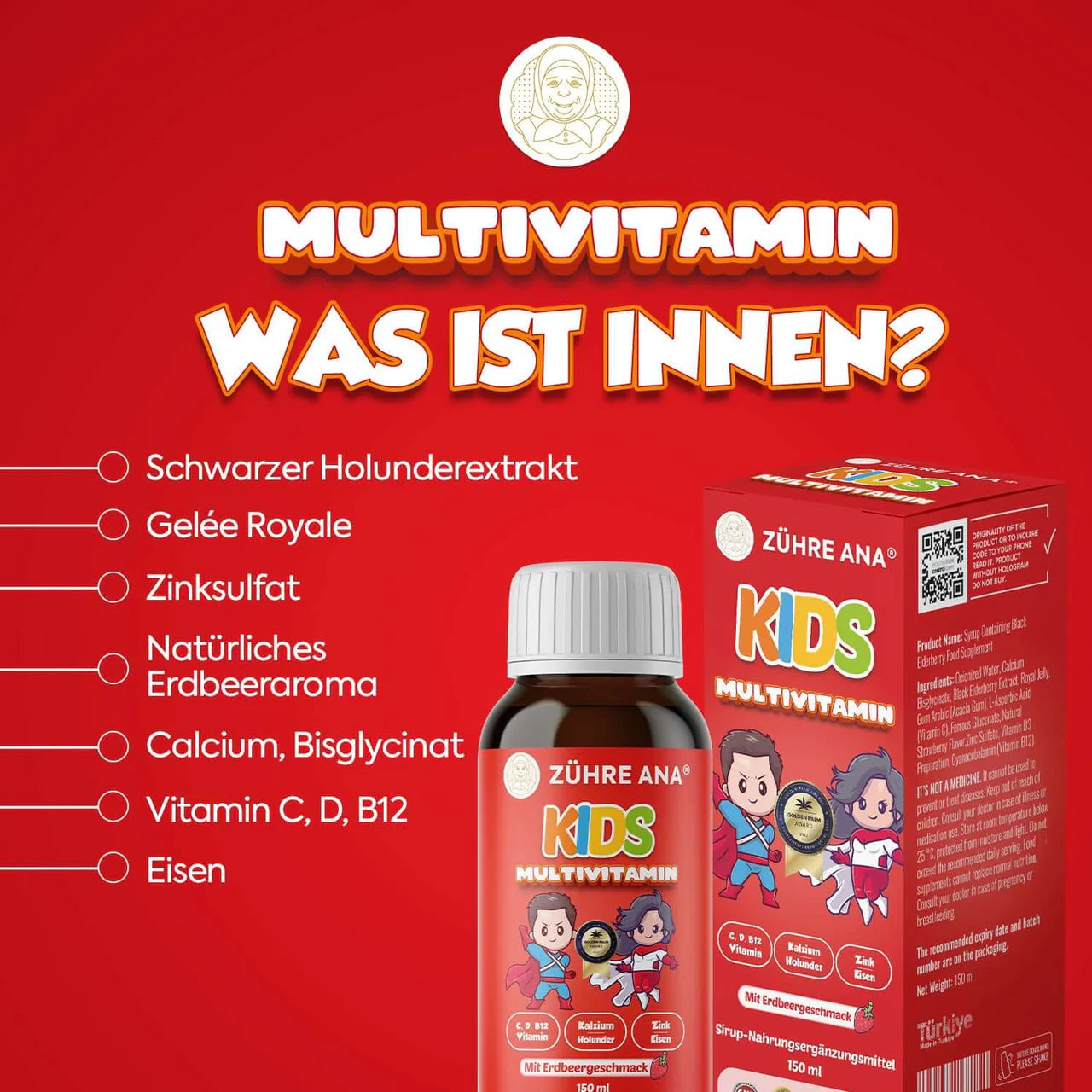Zühre Ana Kids Multivitamin Siroop Aardbeiensmaak 150 ml