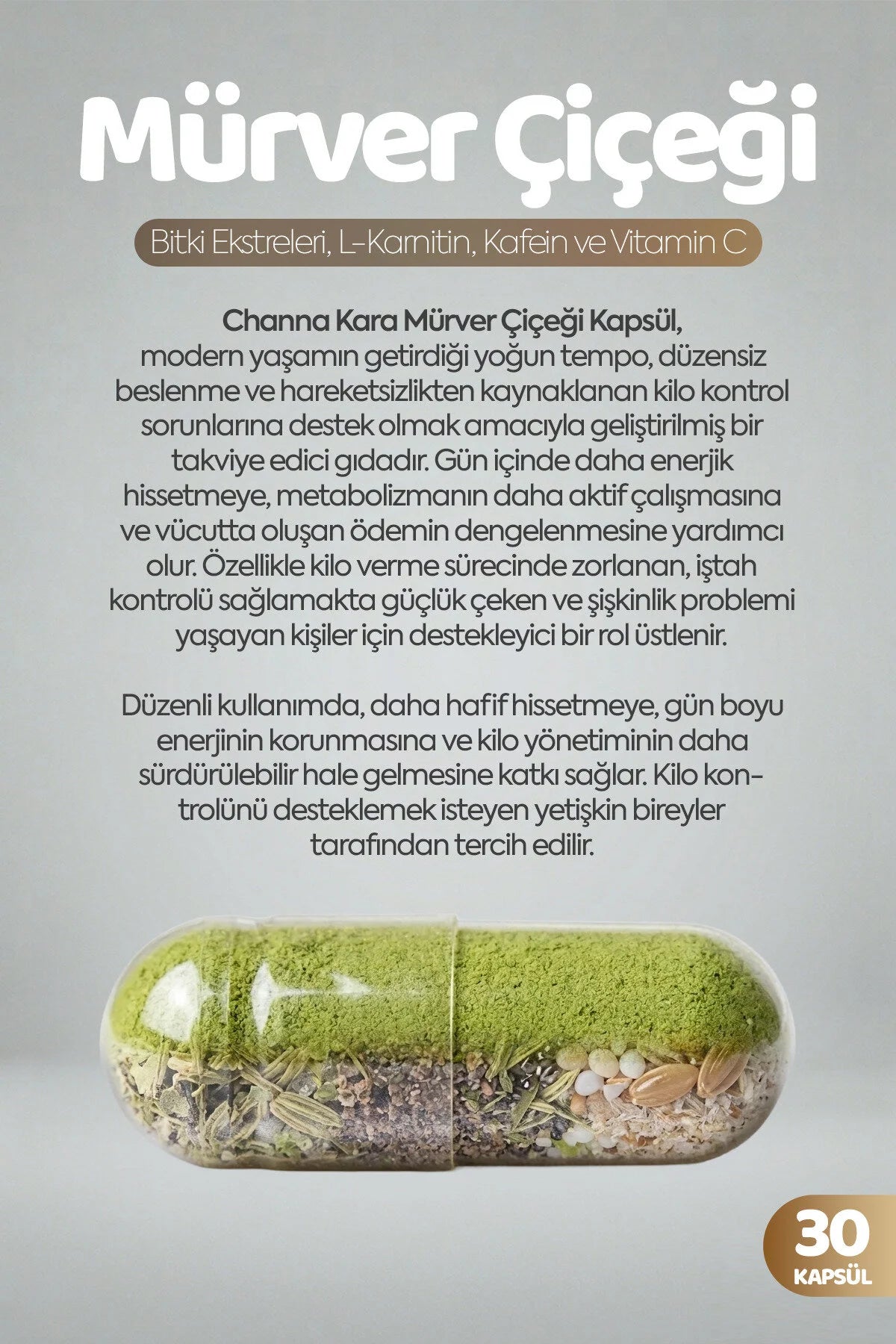 Channa Mürver Çiçeği – Kara Mürver, Yeşil Çay, L-Karnitin & Vitamin C – 30 Kapsül