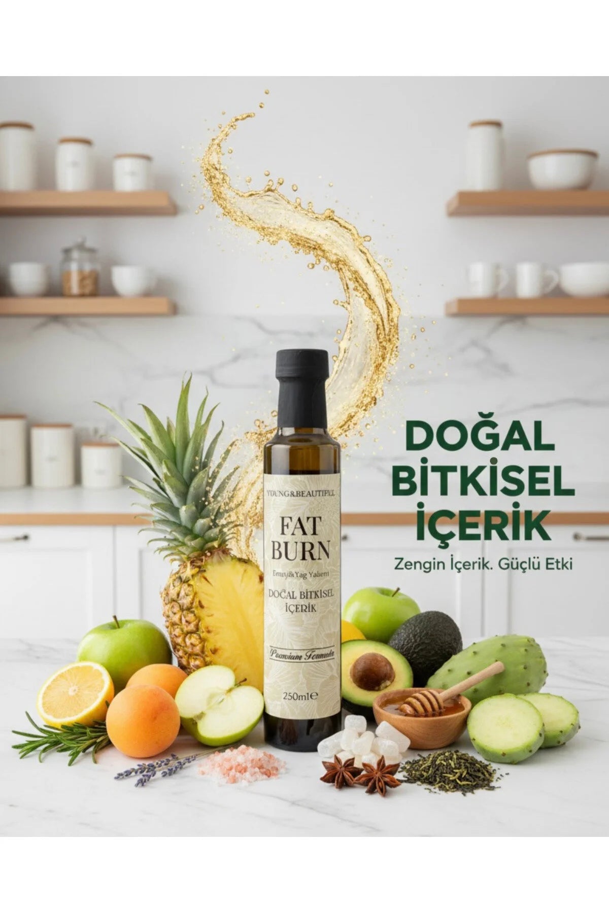 Young & Beautiful Natural Botanical Blend - Fat Burn - Bevat 13 Vruchten & Plantenextracten - 1 Fles van 250 ml - Natuurlijk Product - Plantaardige Formule - Ondersteuning voor Vitaliteit en lichtheid