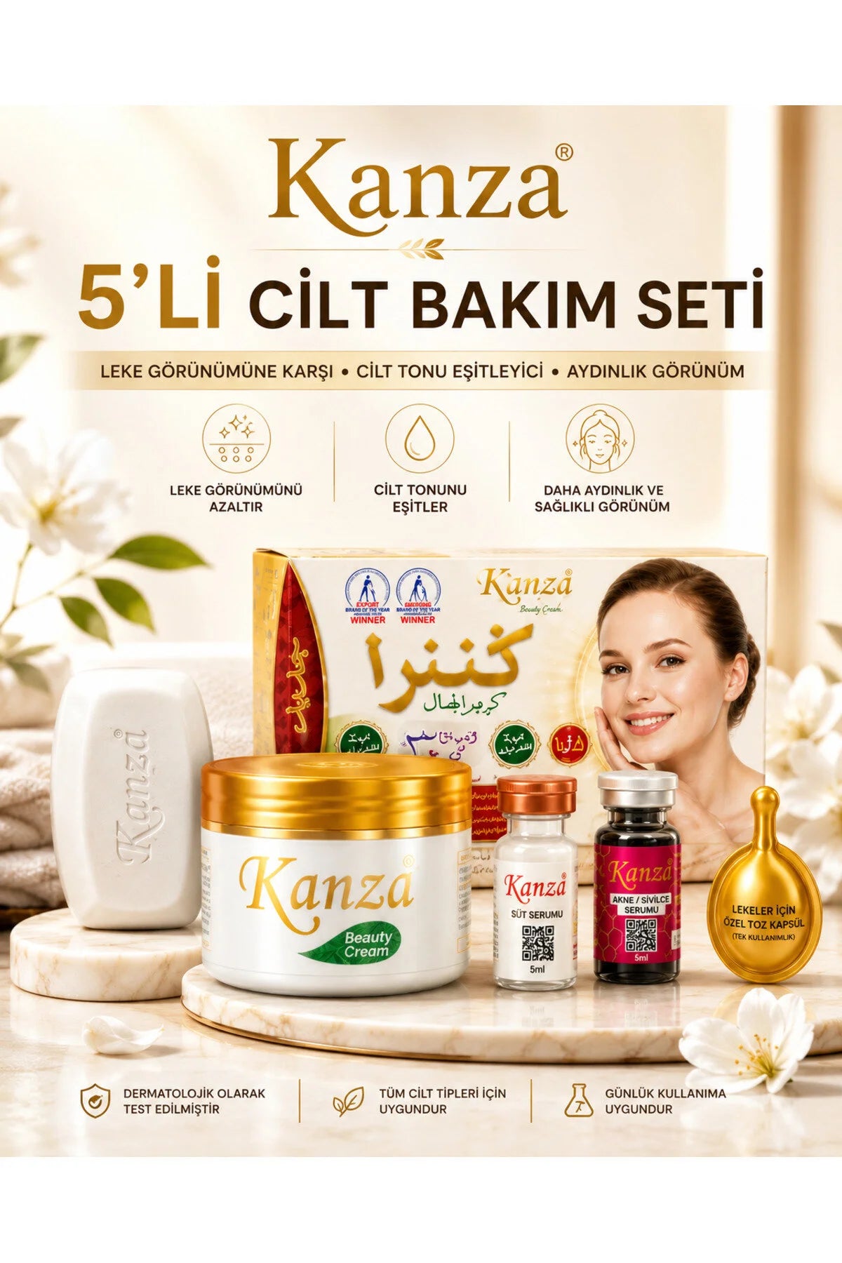 Kanza Beauty 5 in 1 Cream – Gezichtscrème met Kojic Acid, Alpha Arbutin & Vitamine B6 – Verzorgende Crème voor een Egale Uitstraling