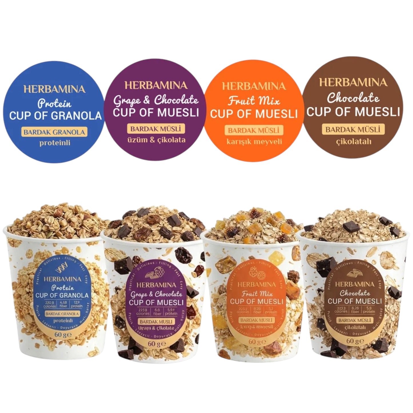 Herbamina Cup of Muesli Mix Pack 4x60g (4 Smaken)